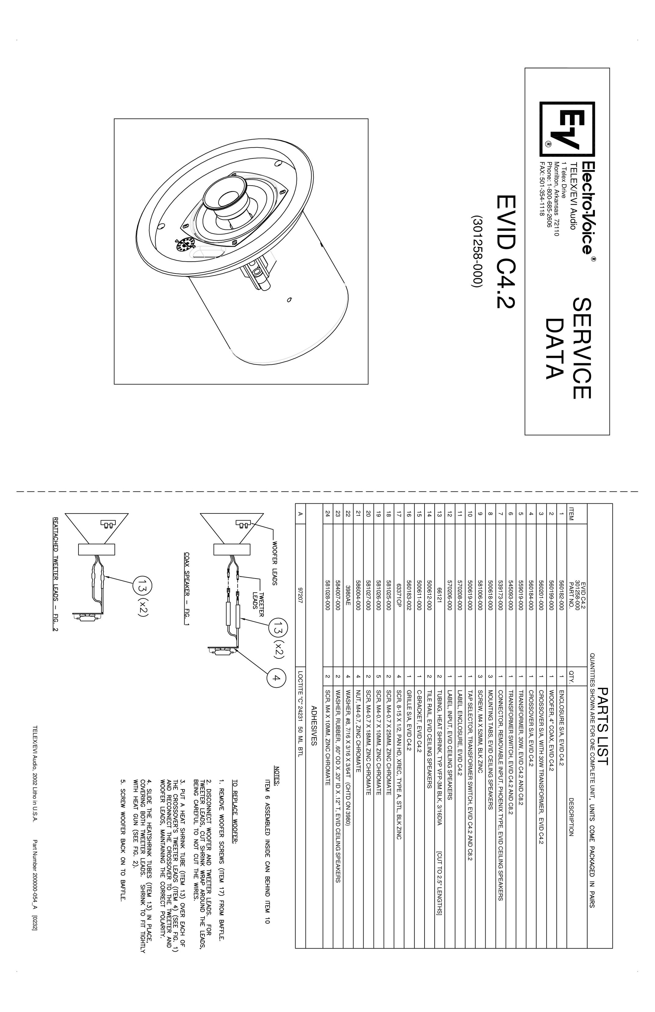 Electro-Voice 301258-000 Car Speaker User Manual