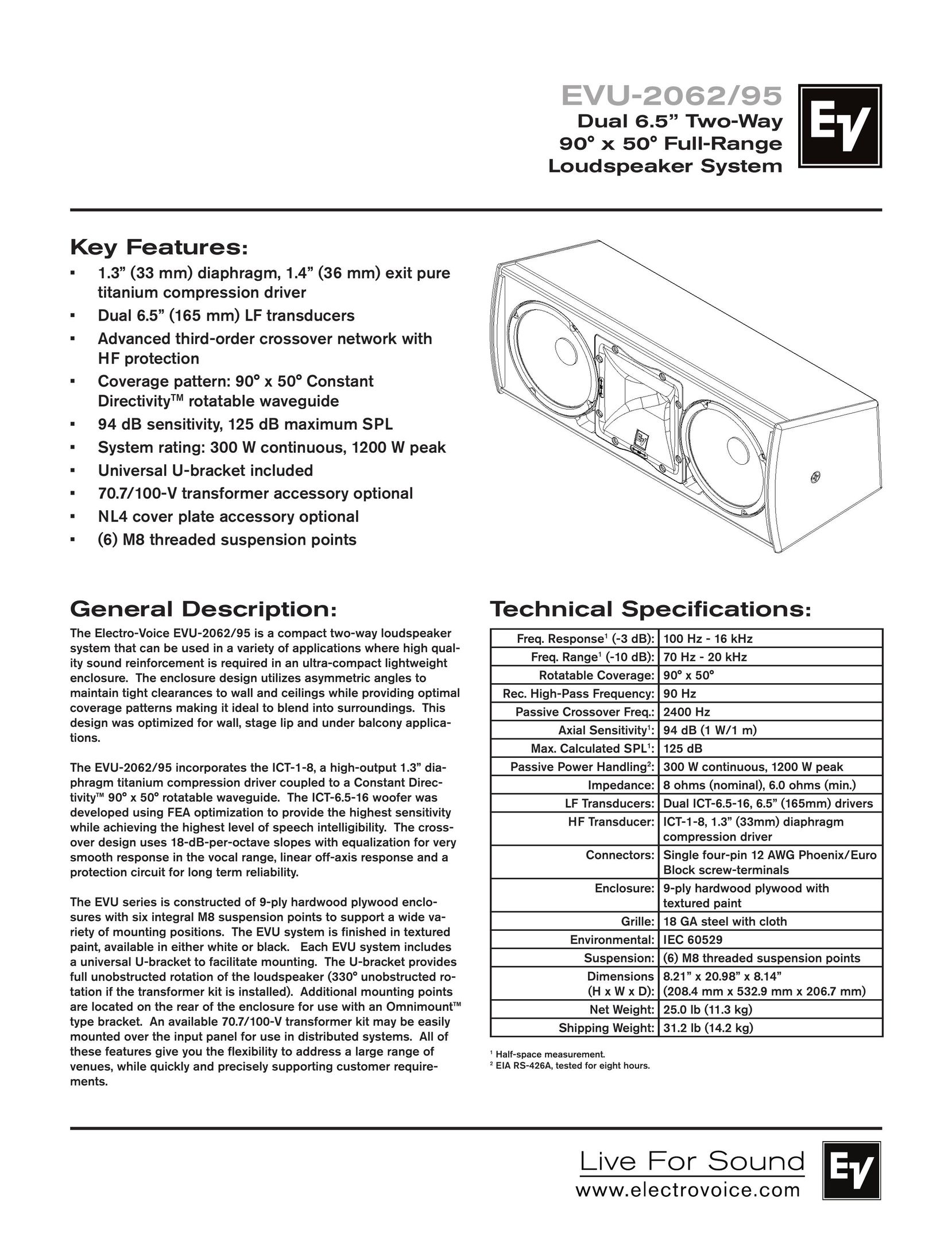 Electro-Voice EVU-2062/95 Car Speaker User Manual