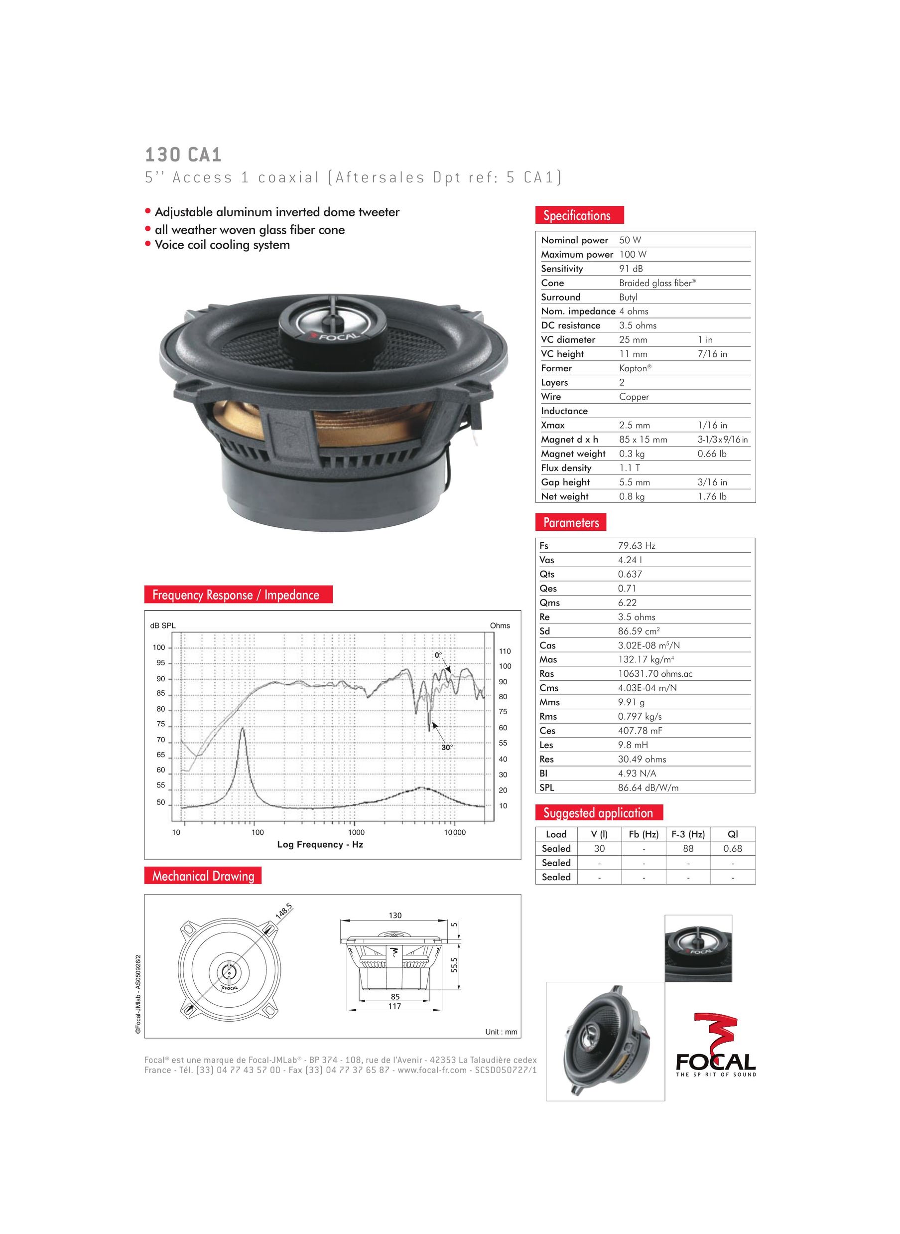 Focal 130 CA1 Car Speaker User Manual