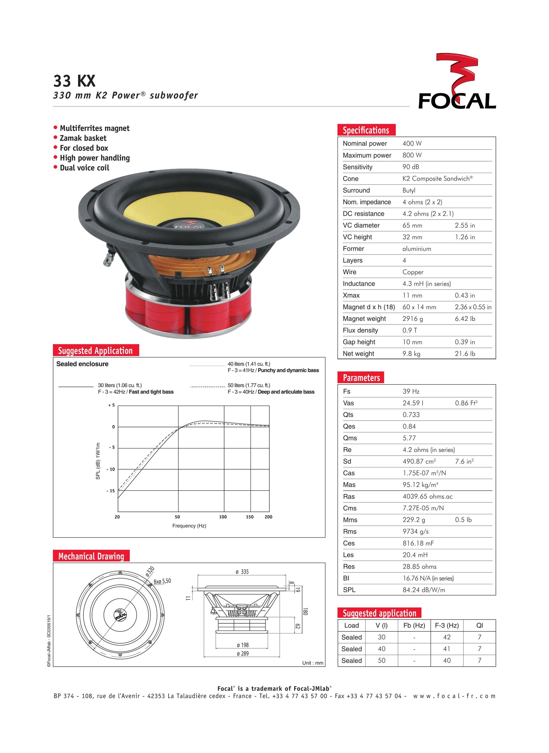 Focal 33 KX Car Speaker User Manual