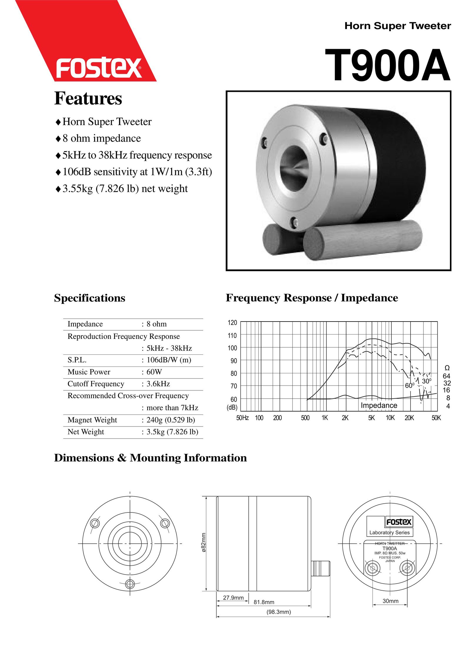 Fostex T900A Car Speaker User Manual