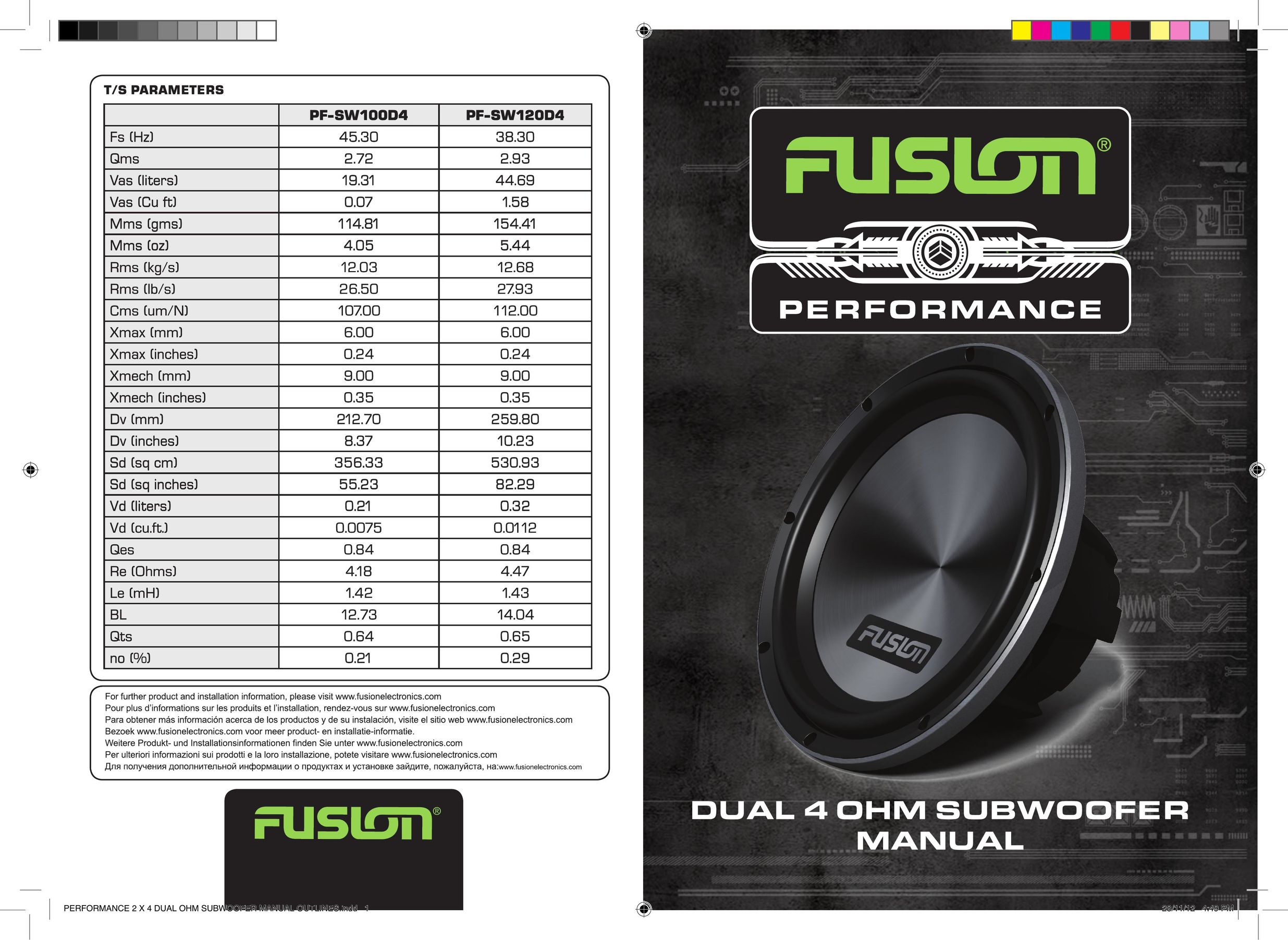 Fusion PF-SW120D4 Car Speaker User Manual