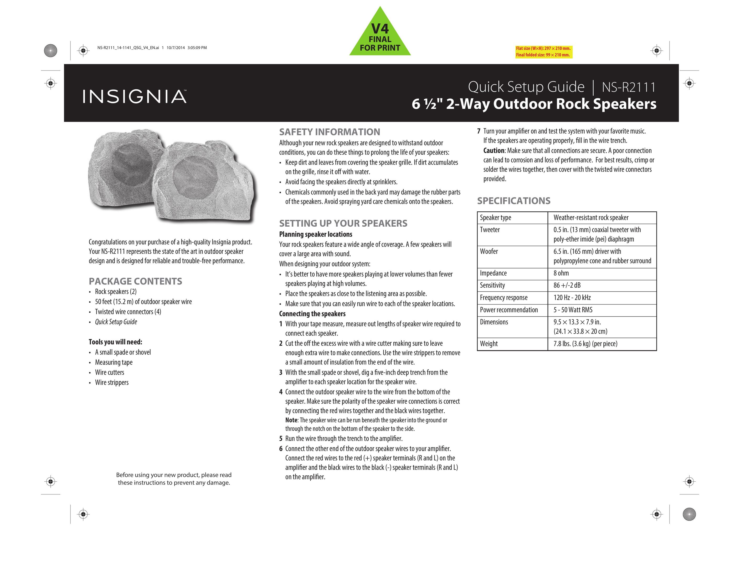 Insignia NS-R2111 Car Speaker User Manual