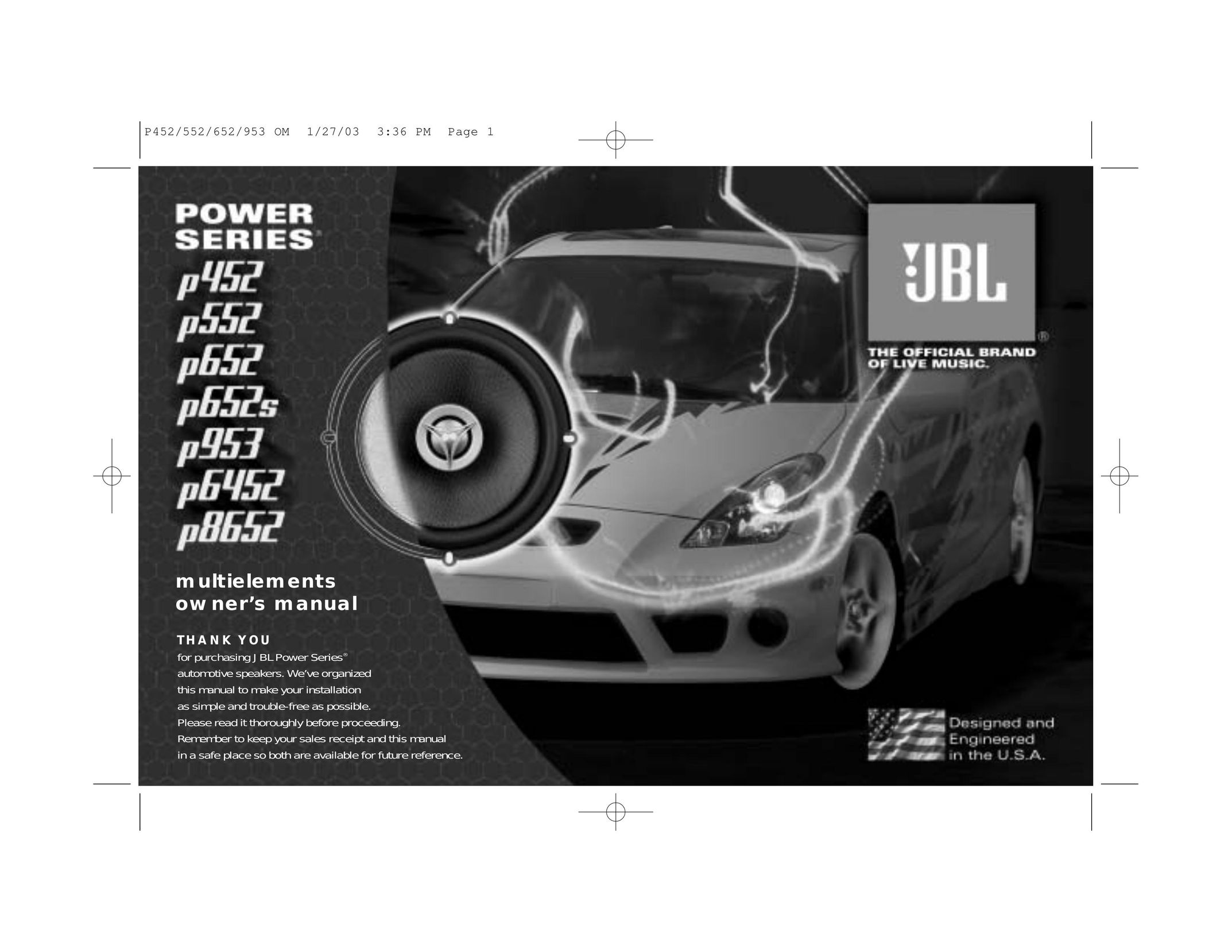 JBL 552 Car Speaker User Manual