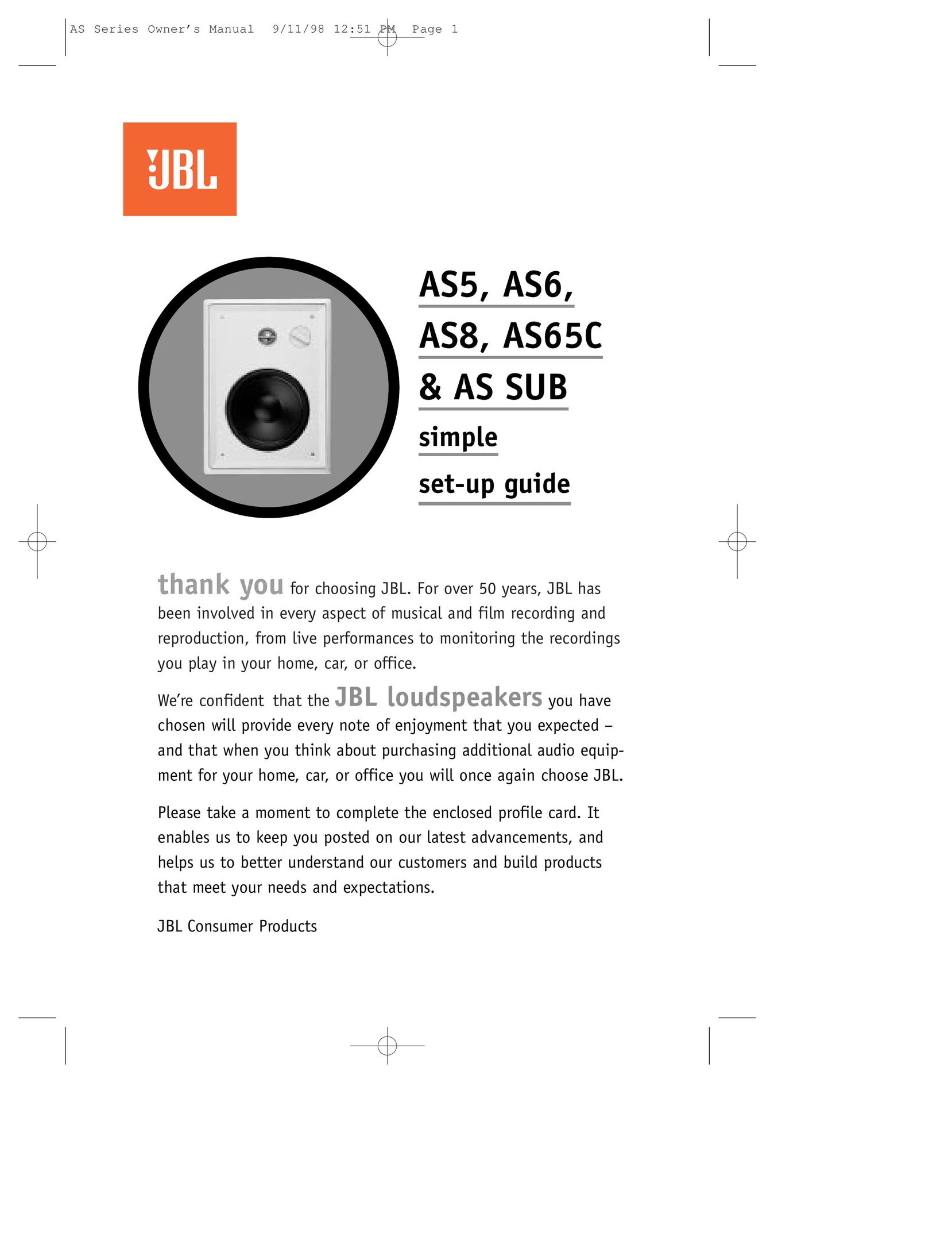 JBL AS6 Car Speaker User Manual