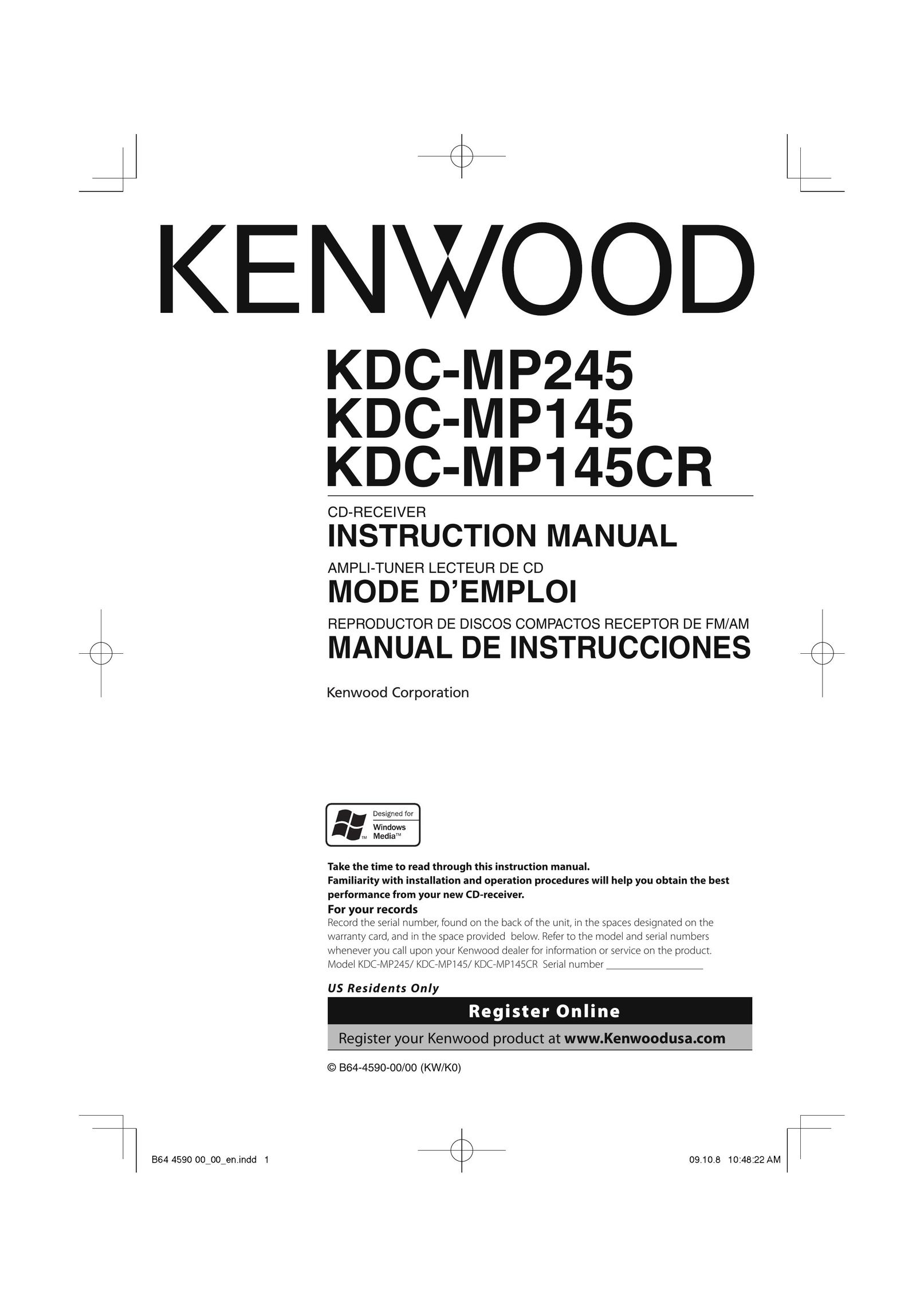Kenwood KDC-MP245 Car Speaker User Manual