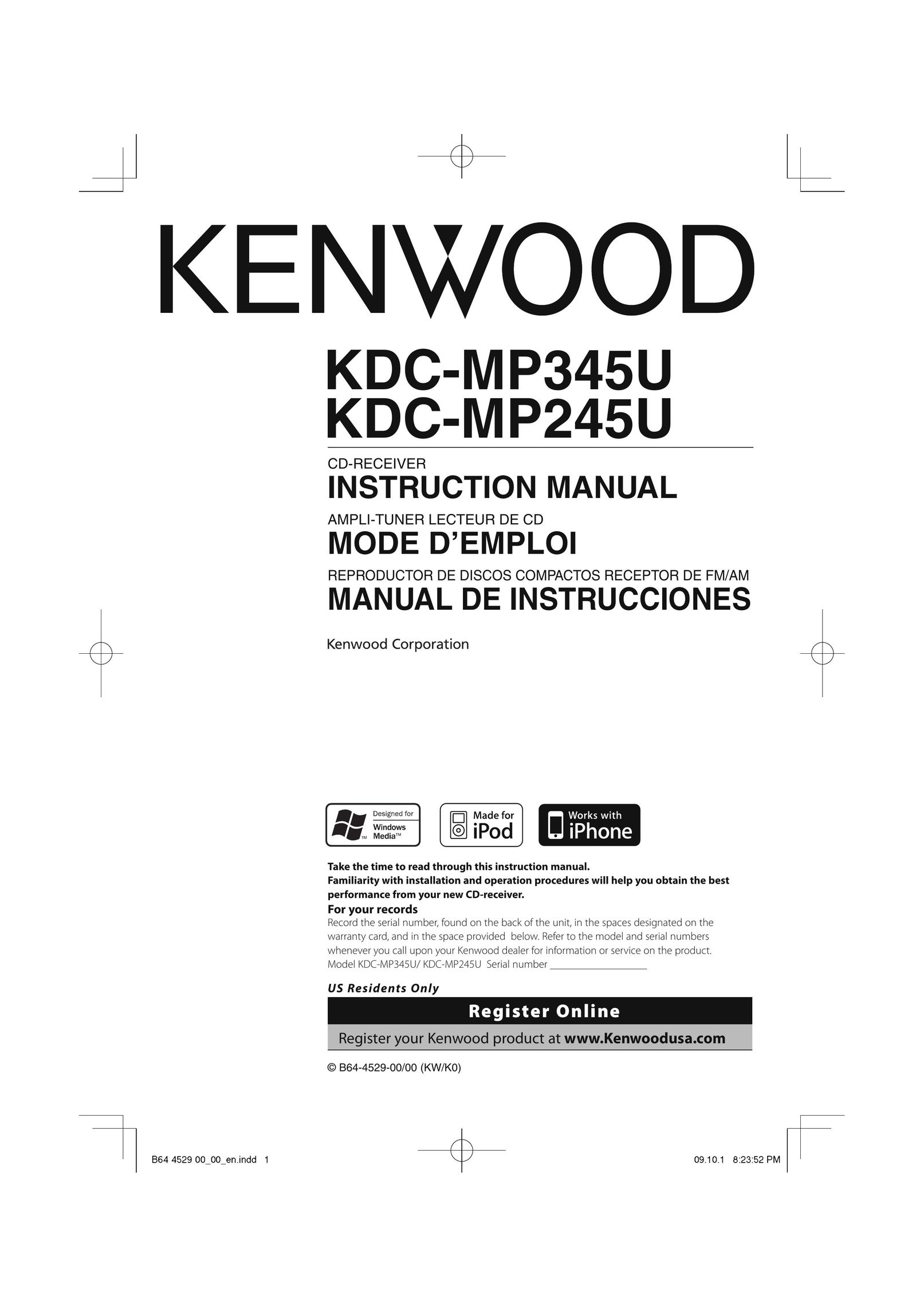 Kenwood KDC-MP345U Car Speaker User Manual