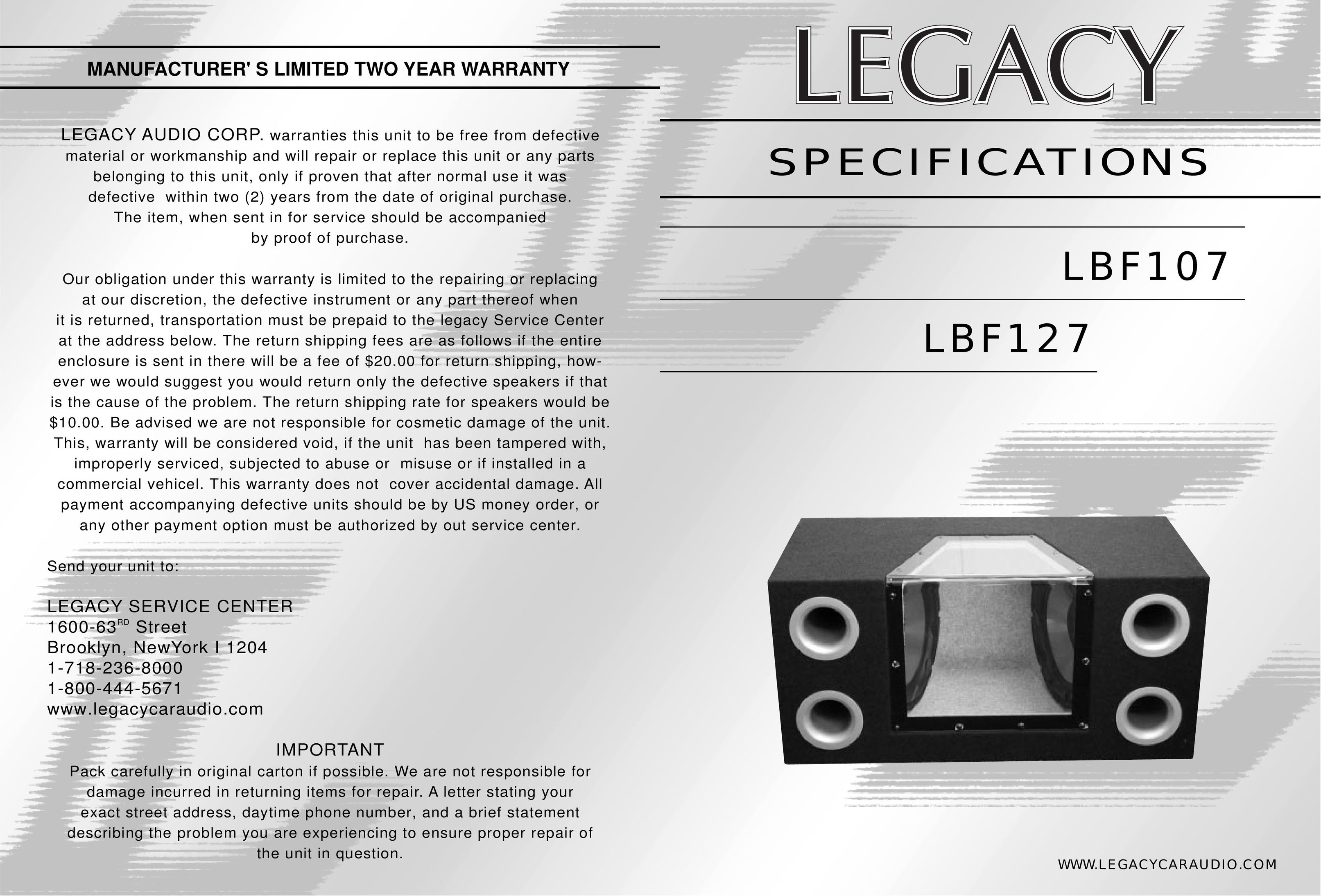 Legacy Car Audio LBF127 Car Speaker User Manual