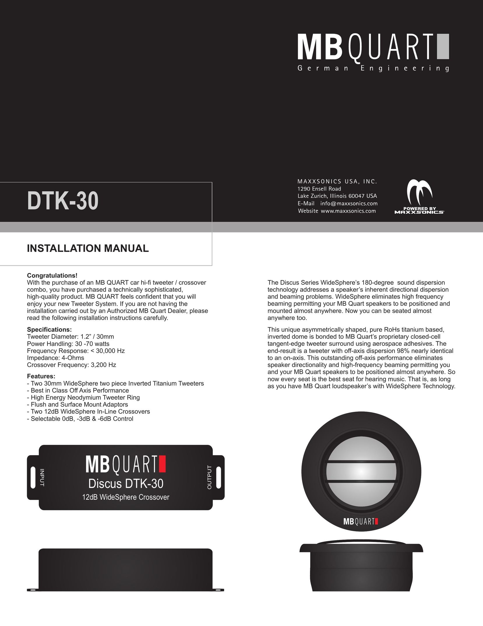 MB QUART DTK-30 Car Speaker User Manual
