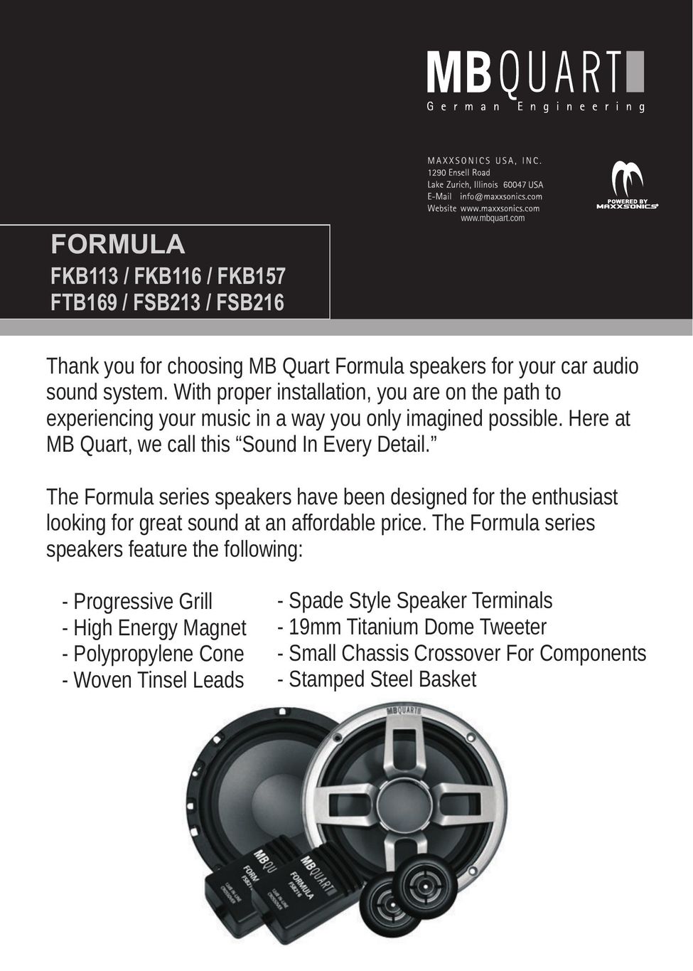 MB QUART FSB216 Car Speaker User Manual
