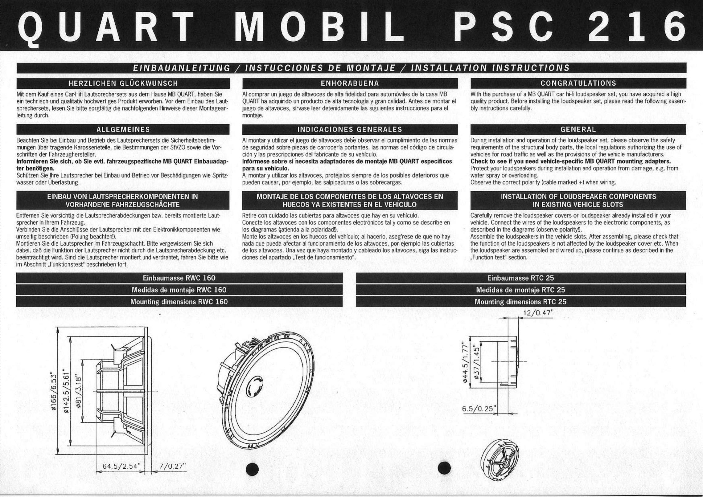 MB QUART PSC 216 Car Speaker User Manual