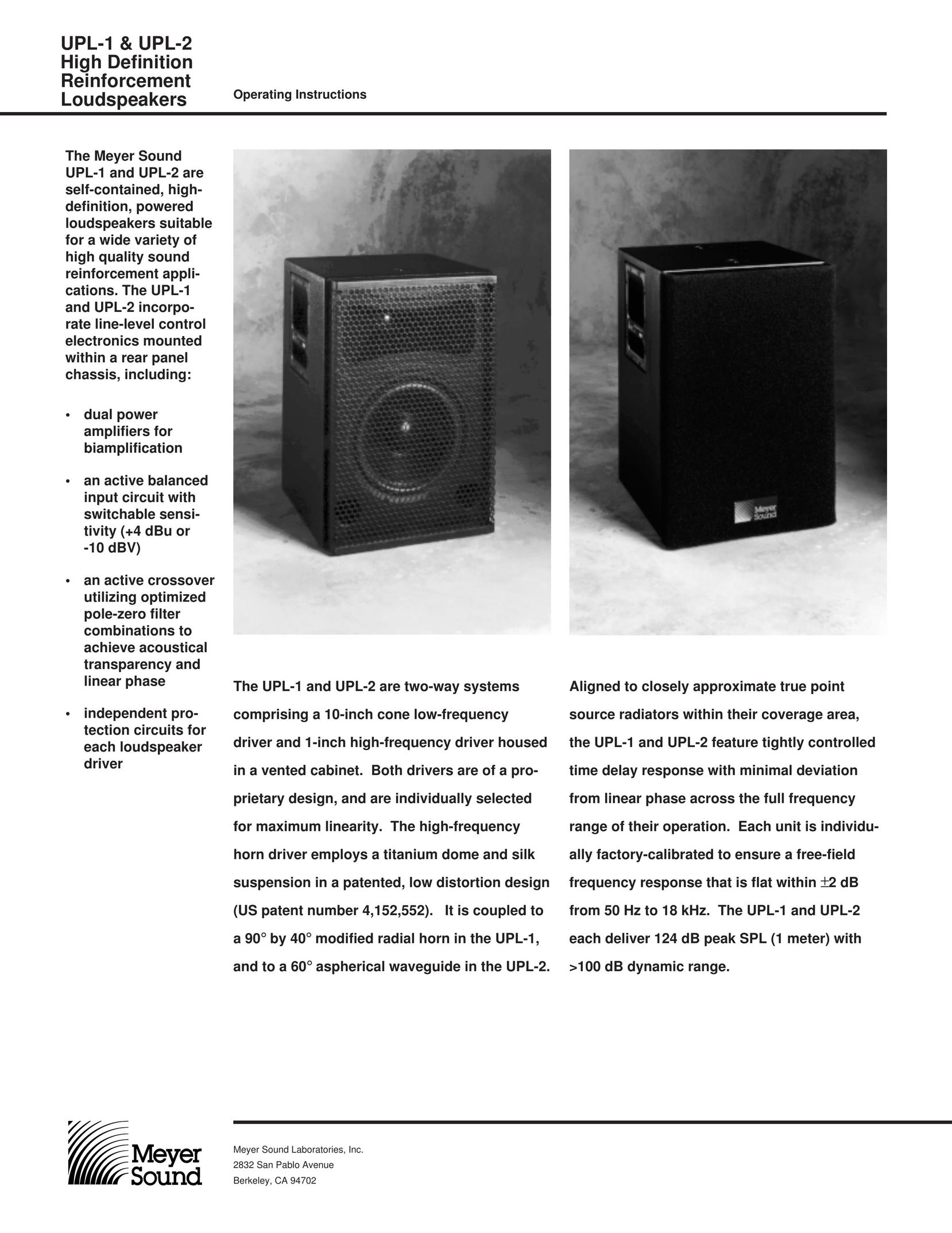 Meyer Sound UPL-1 Car Speaker User Manual