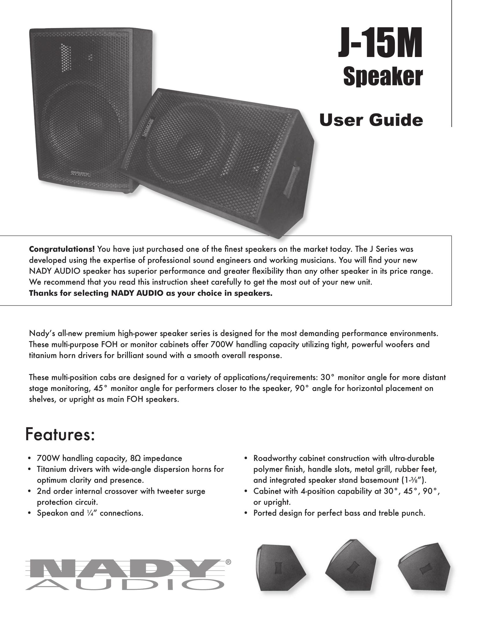 Nady Systems J-15M Car Speaker User Manual