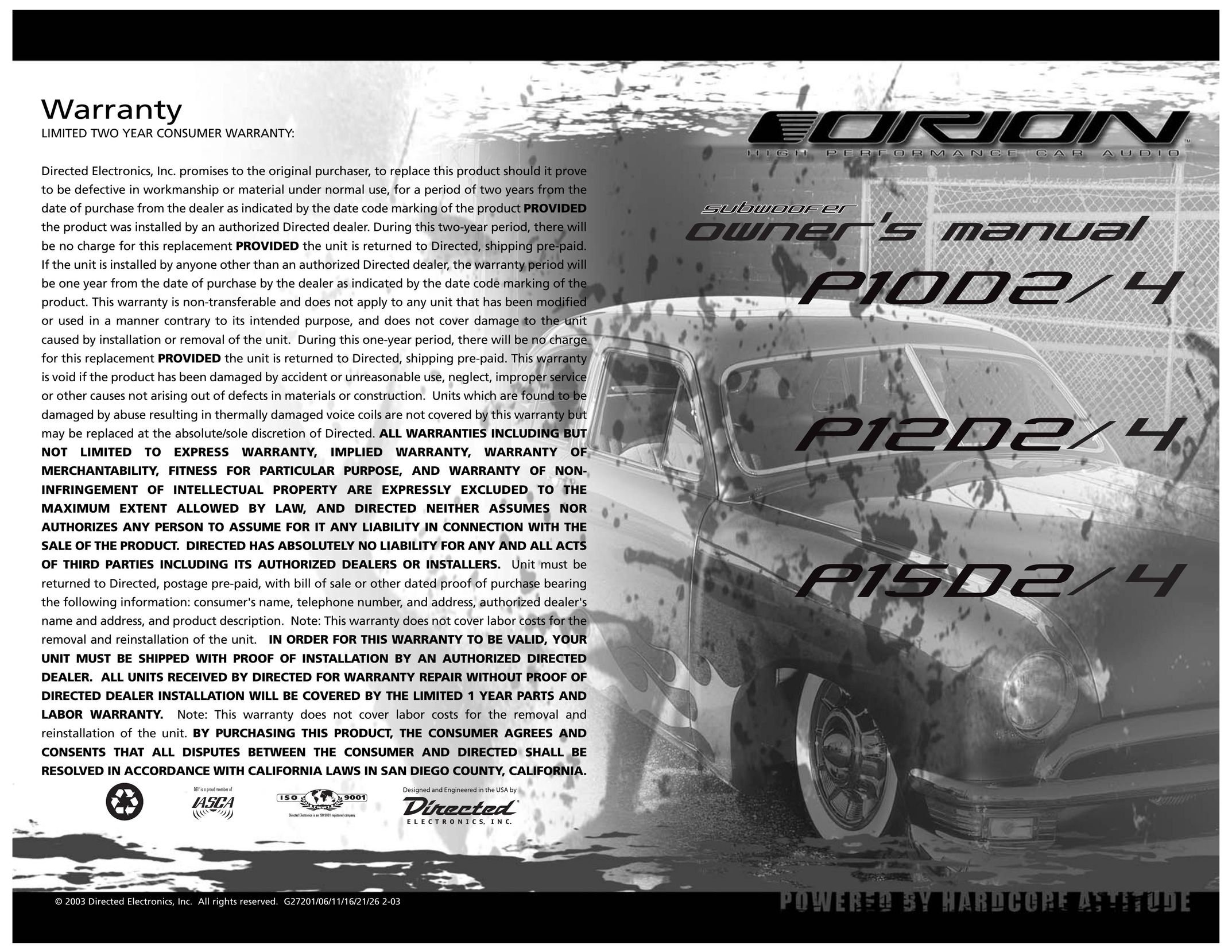 Orion Car Audio P10D2/4 Car Speaker User Manual
