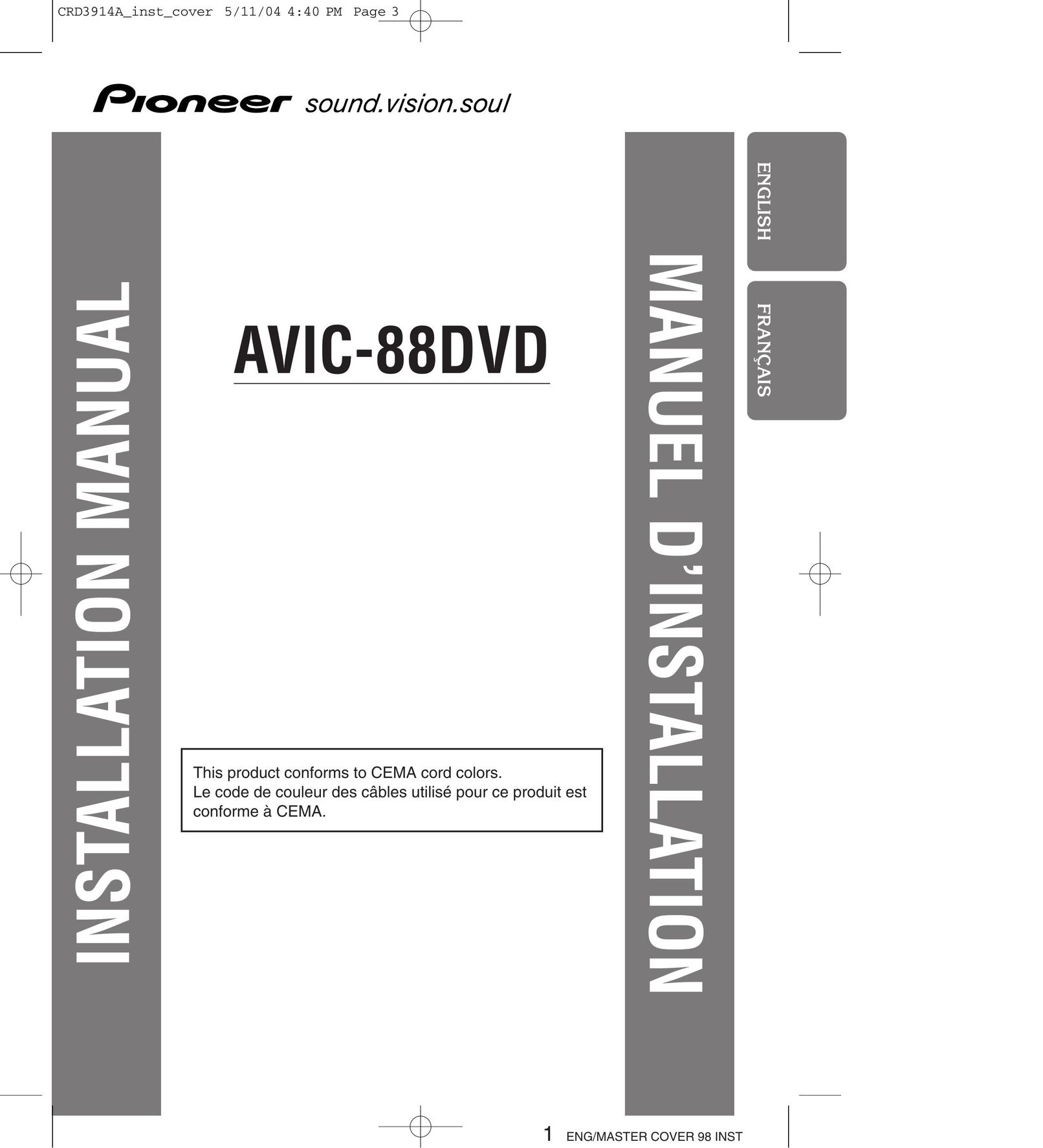 Pioneer AVIC-88DVD Car Speaker User Manual