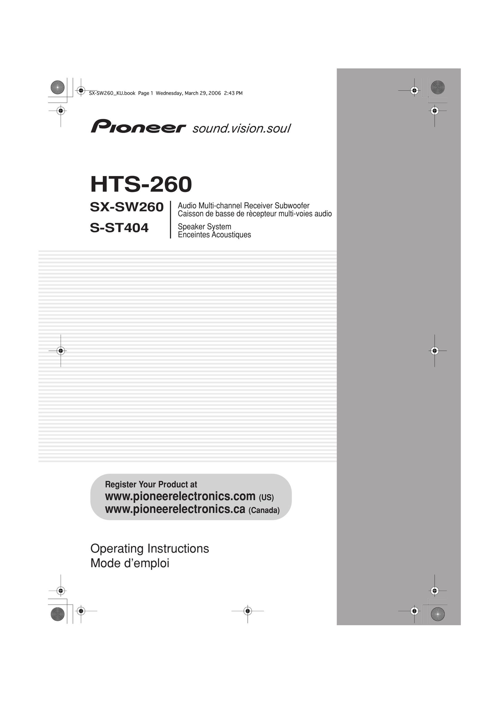Pioneer SX-SW260 Car Speaker User Manual