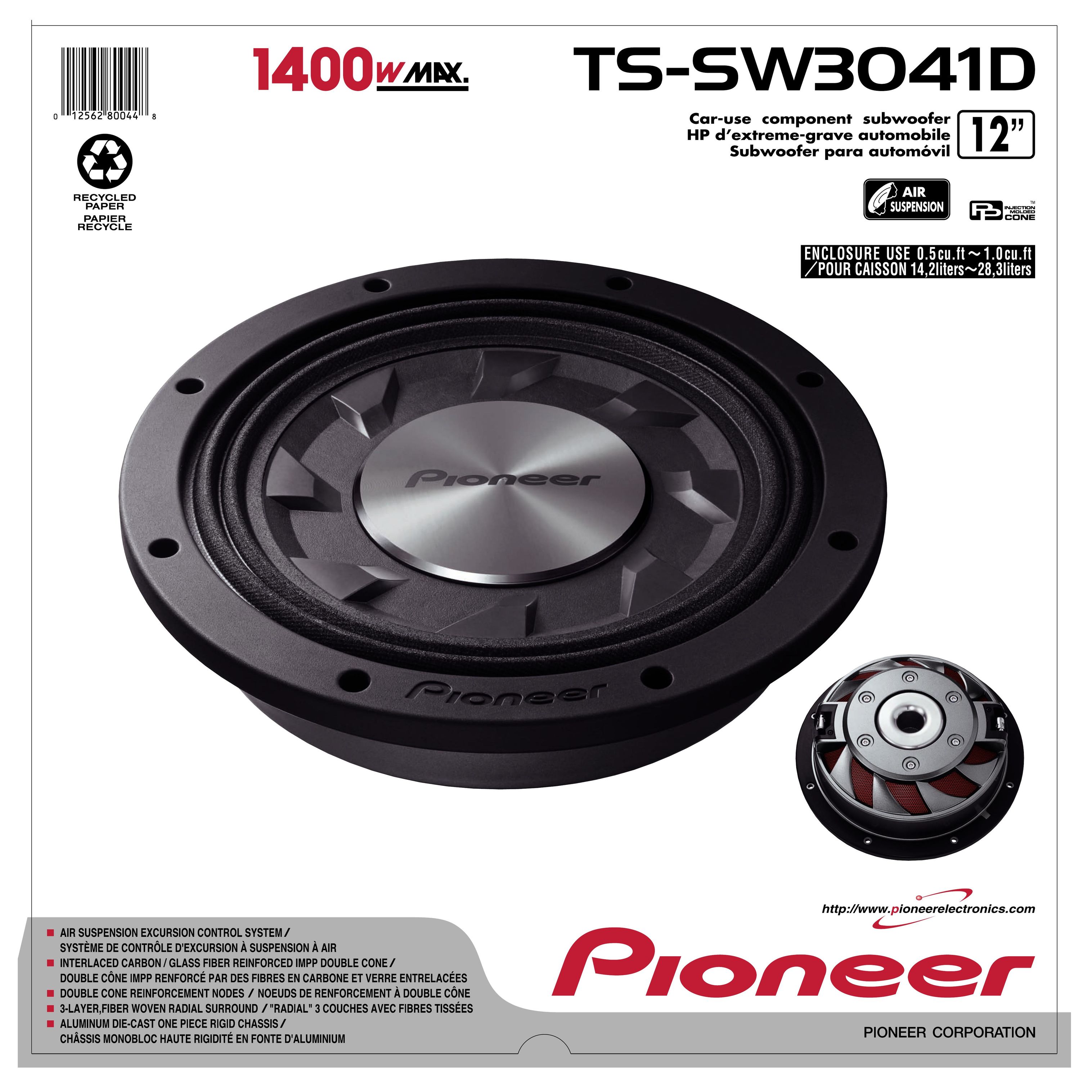 Pioneer TS-SW3041D Car Speaker User Manual