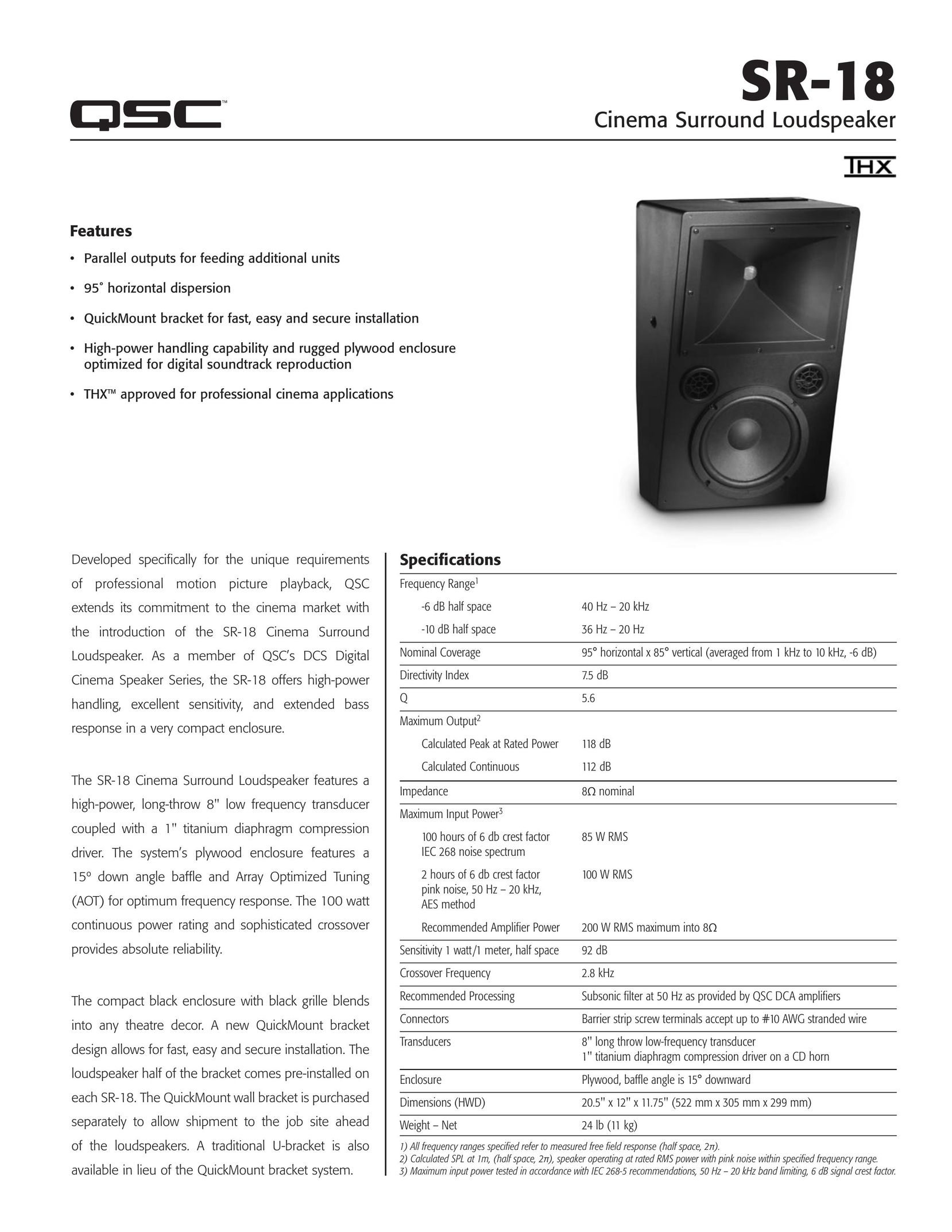 QSC Audio SR-18 Car Speaker User Manual
