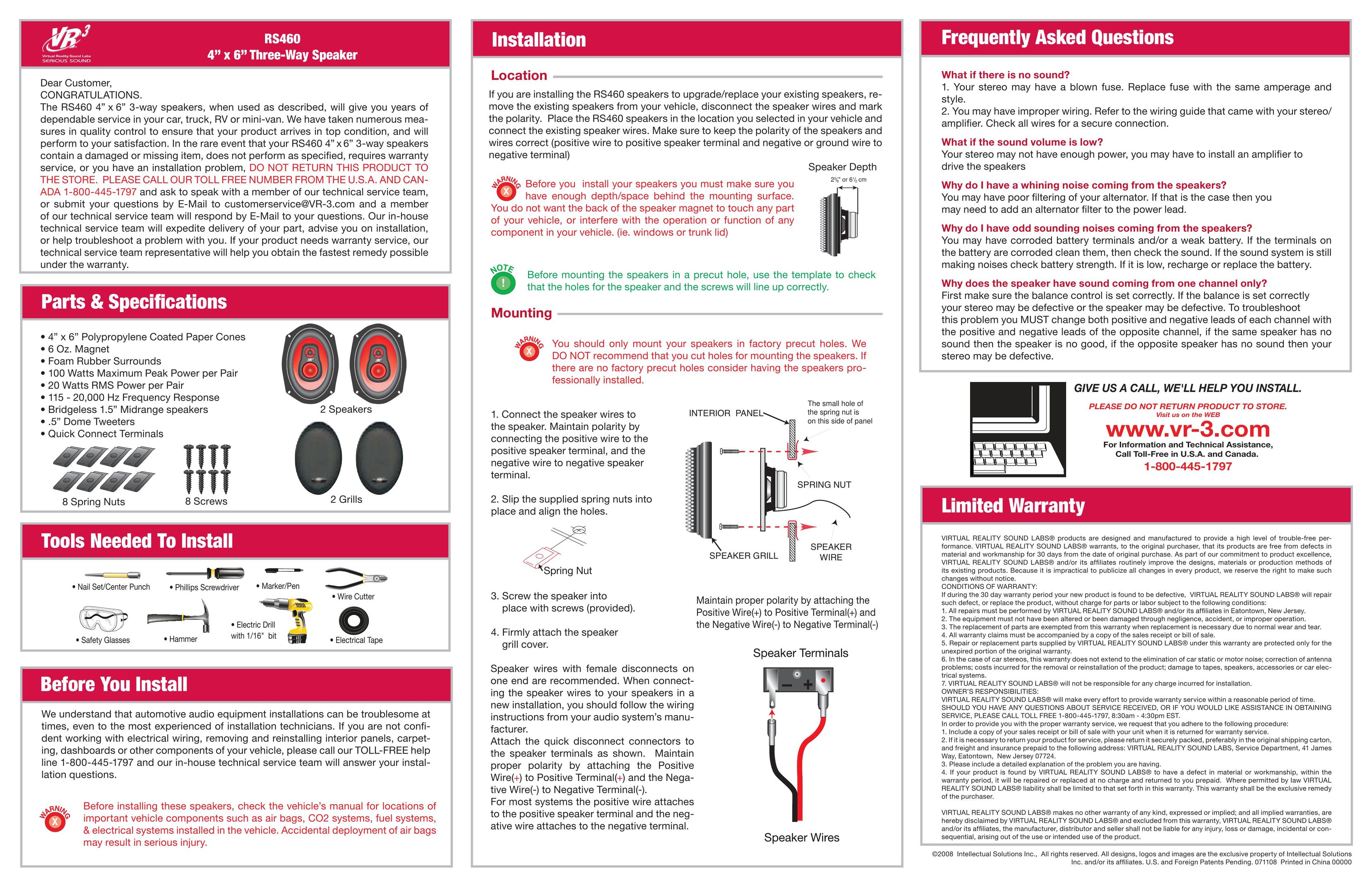 Roadmaster RS460 Car Speaker User Manual