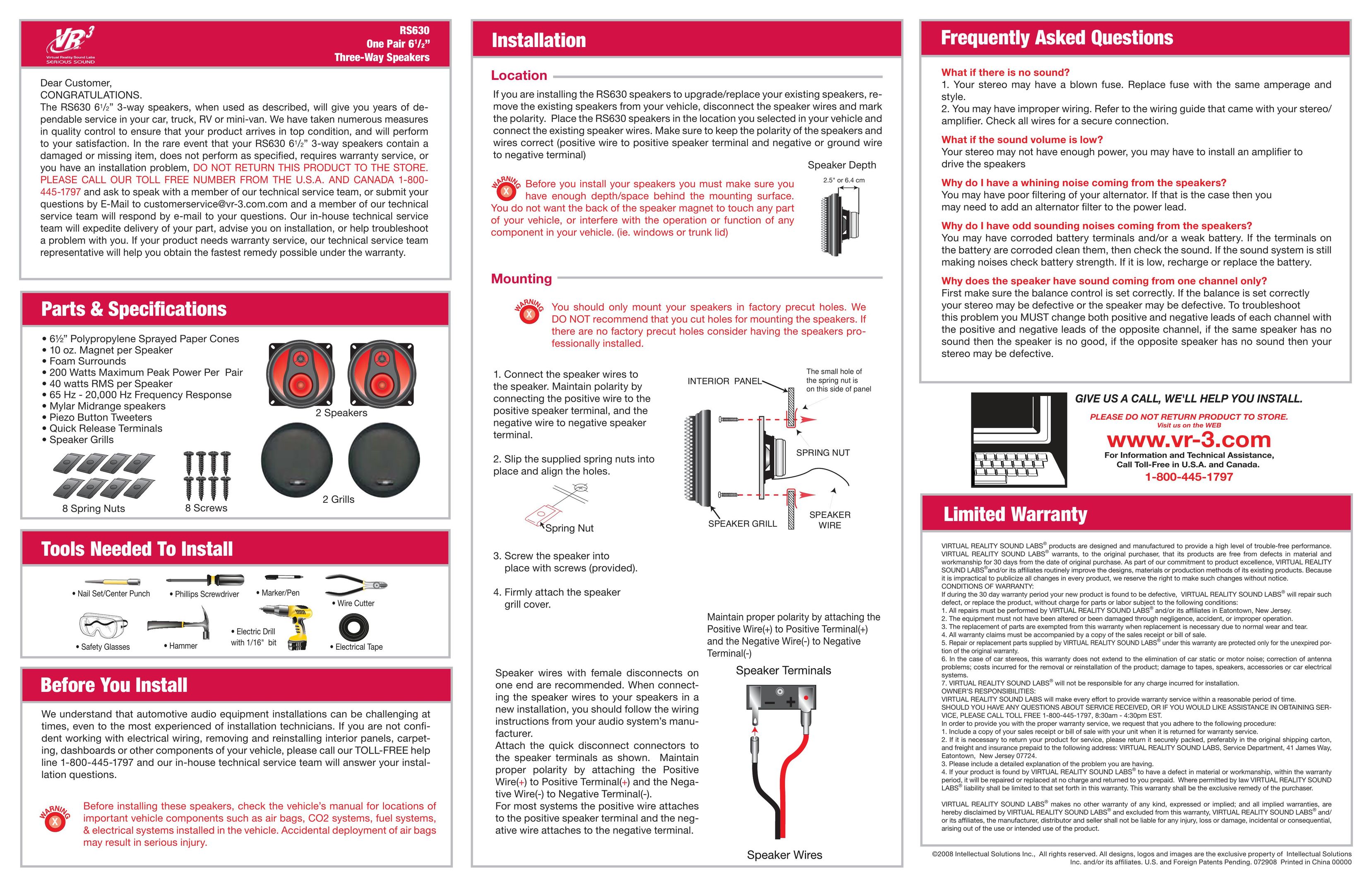 Roadmaster RS630 Car Speaker User Manual