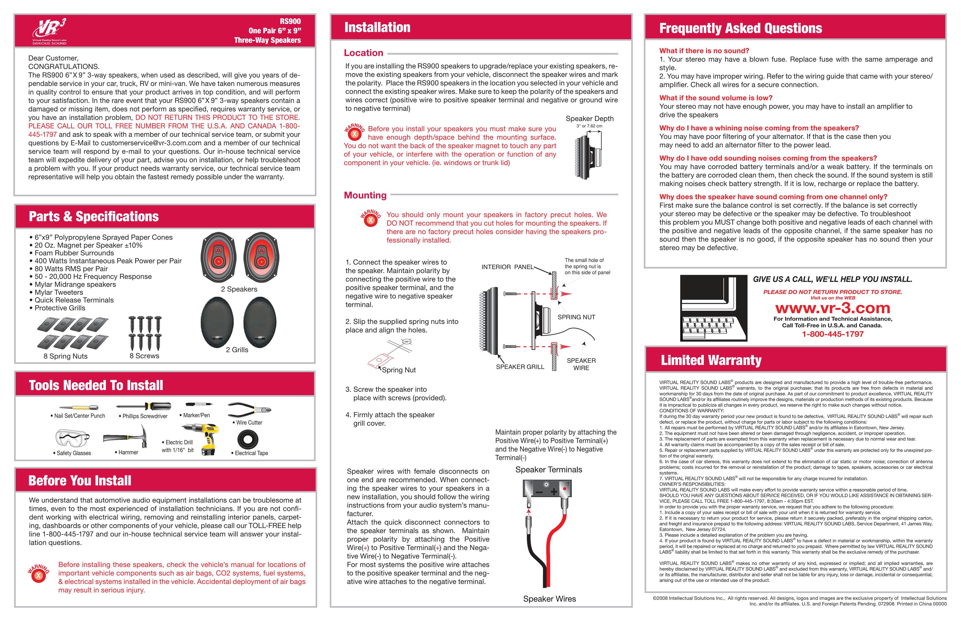 Roadmaster RS900 Car Speaker User Manual