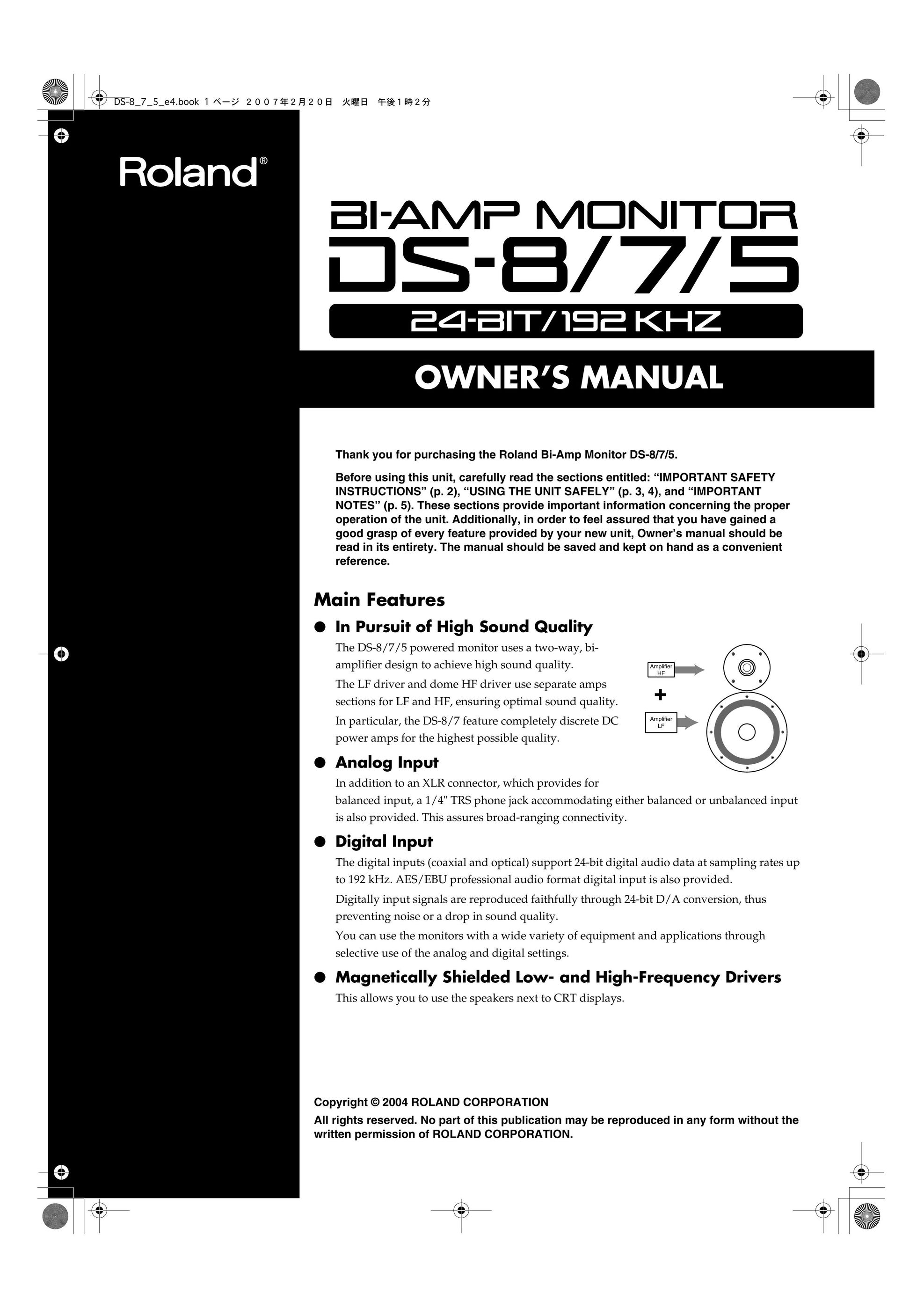 Roland DS-7 Car Speaker User Manual