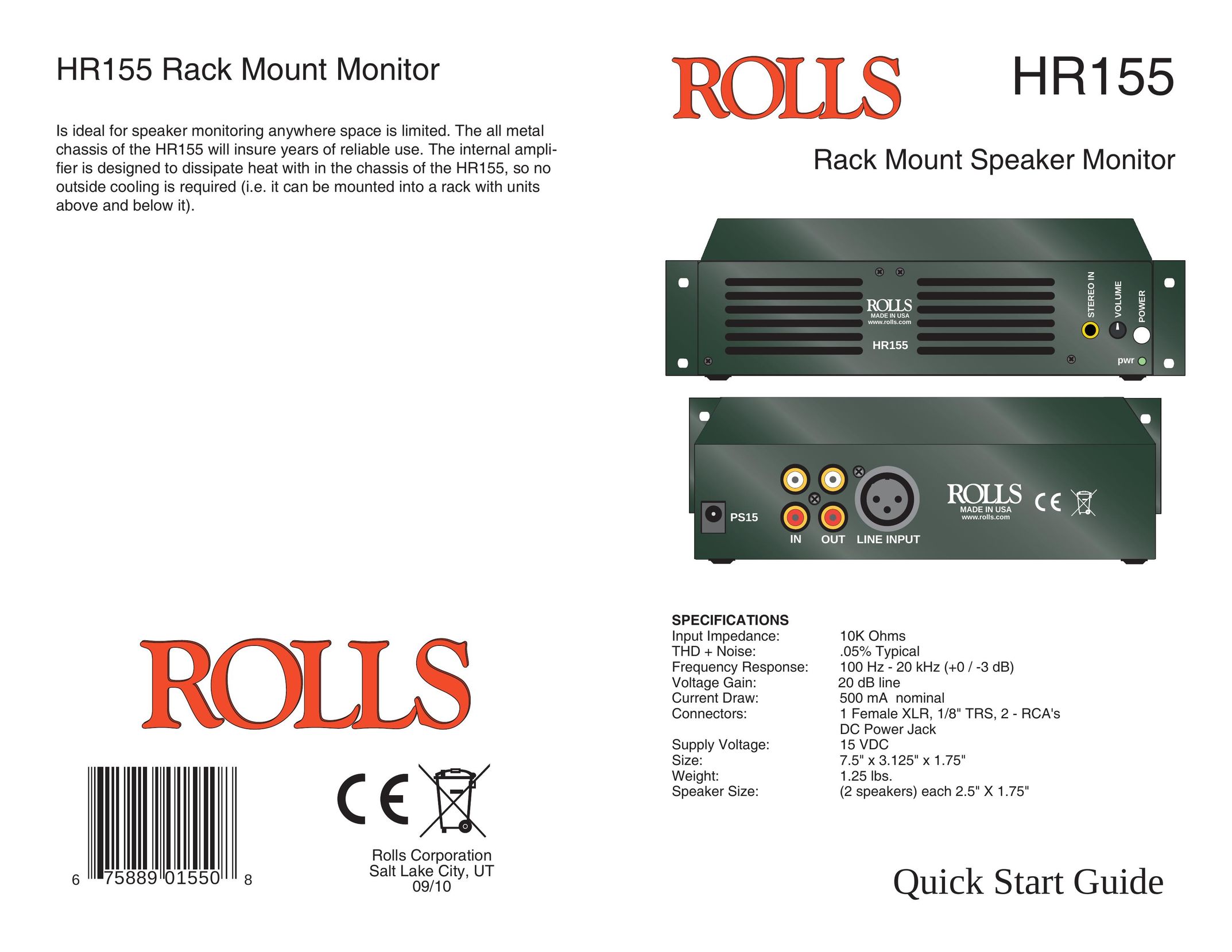 Rolls HR155 Car Speaker User Manual