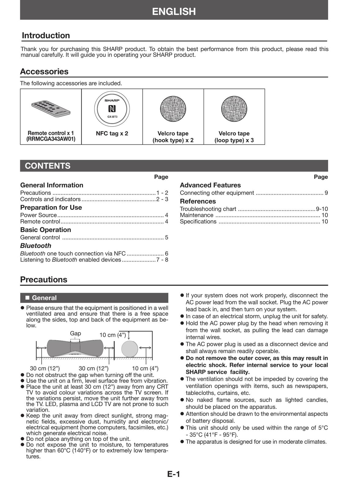 Sharp GX-BT3 Car Speaker User Manual