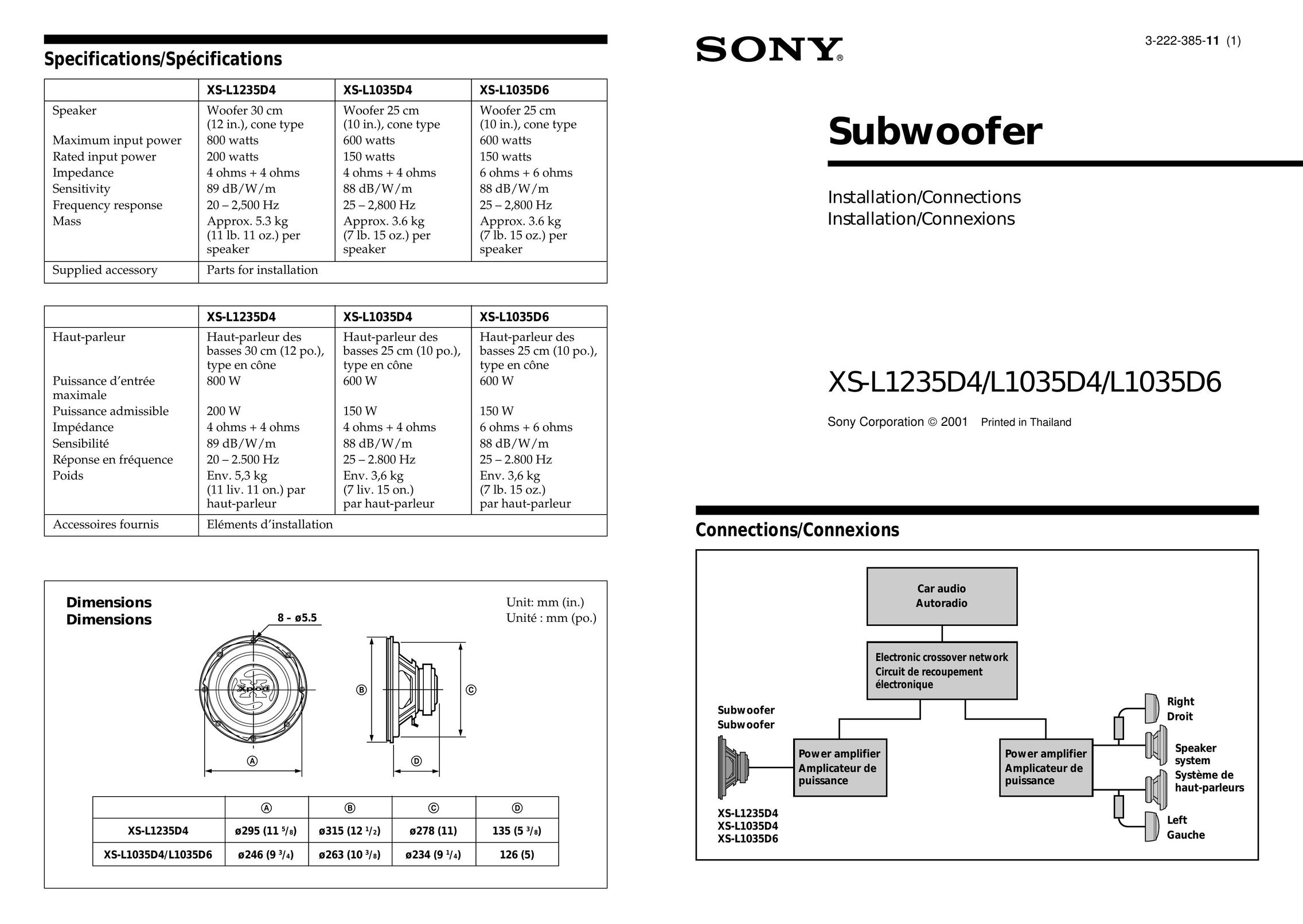 Sony L1035D4 Car Speaker User Manual