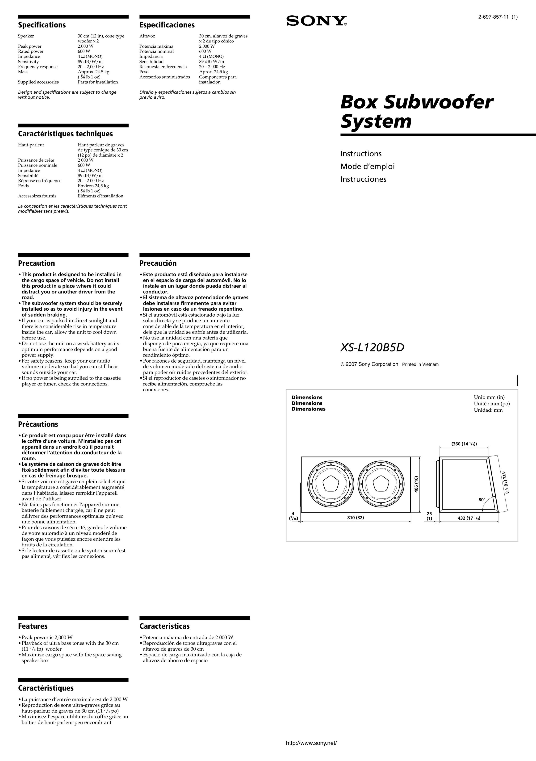 Sony XS-L120B5D Car Speaker User Manual