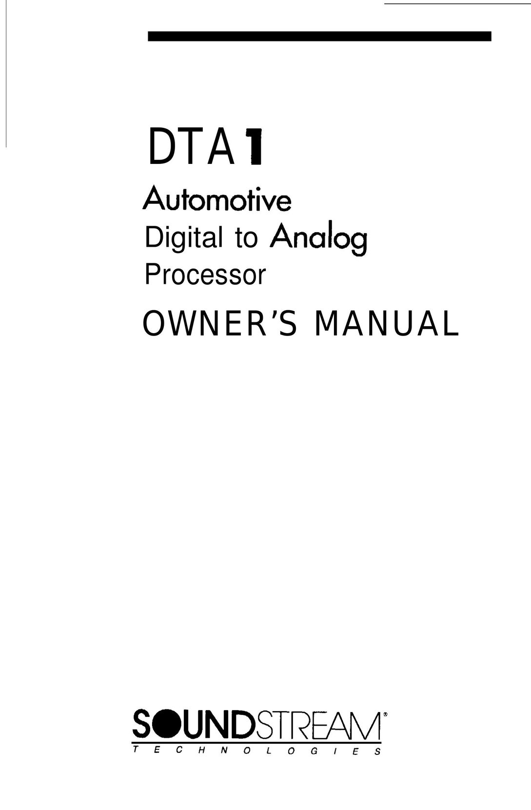 Soundstream Technologies DTA 1 Car Speaker User Manual