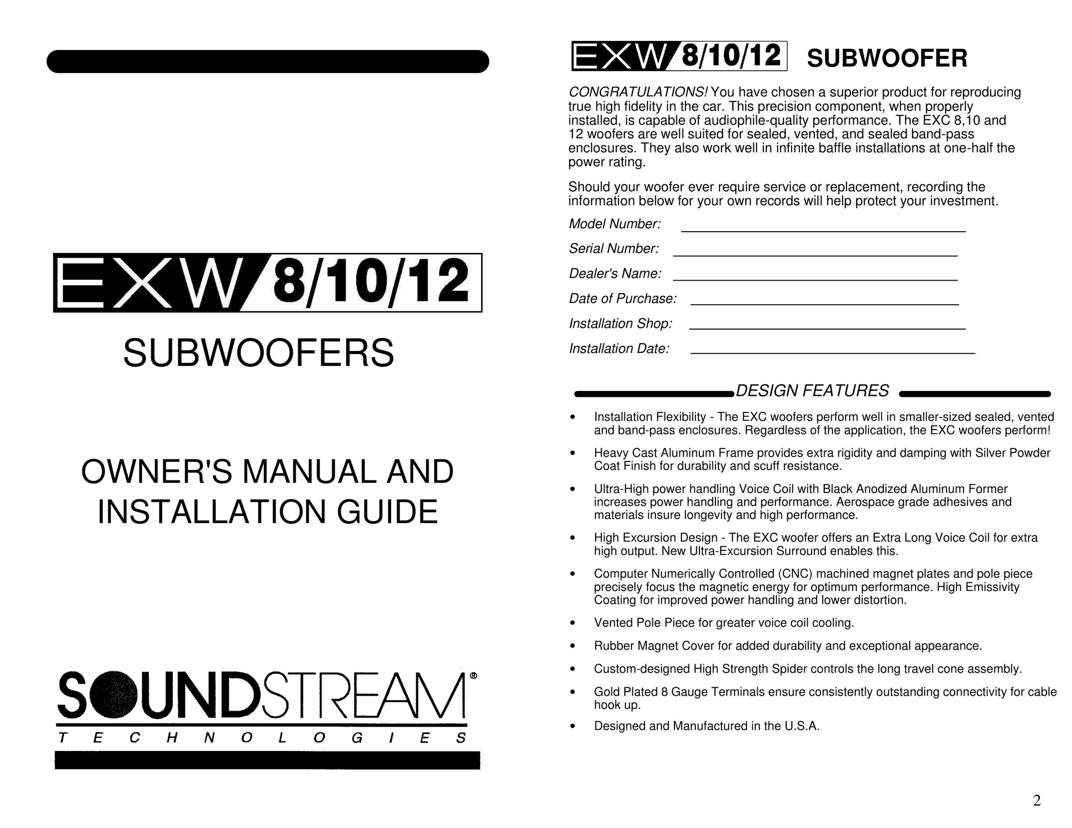Soundstream Technologies EXC 12 Car Speaker User Manual