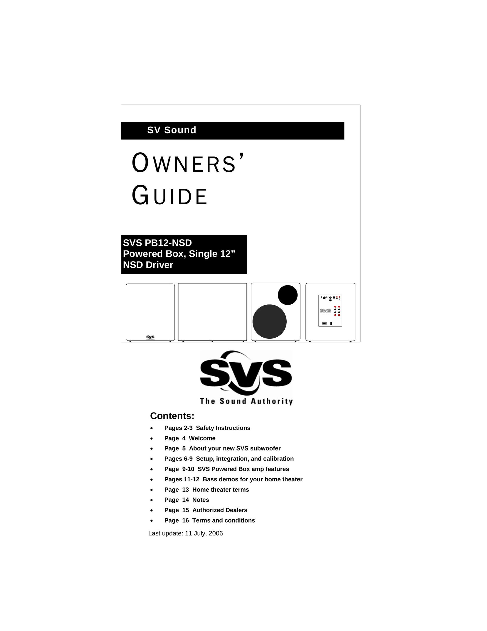 SV Sound PB12-NSD Car Speaker User Manual