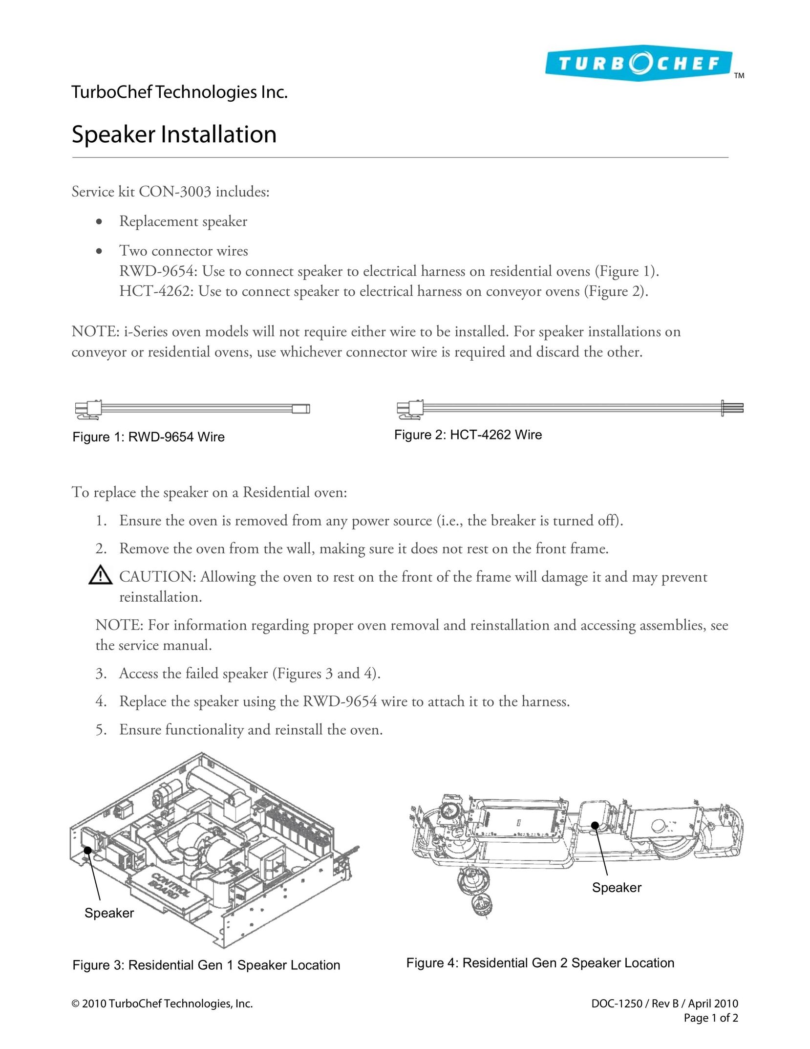 Turbo Chef Technologies CON-3003 Car Speaker User Manual