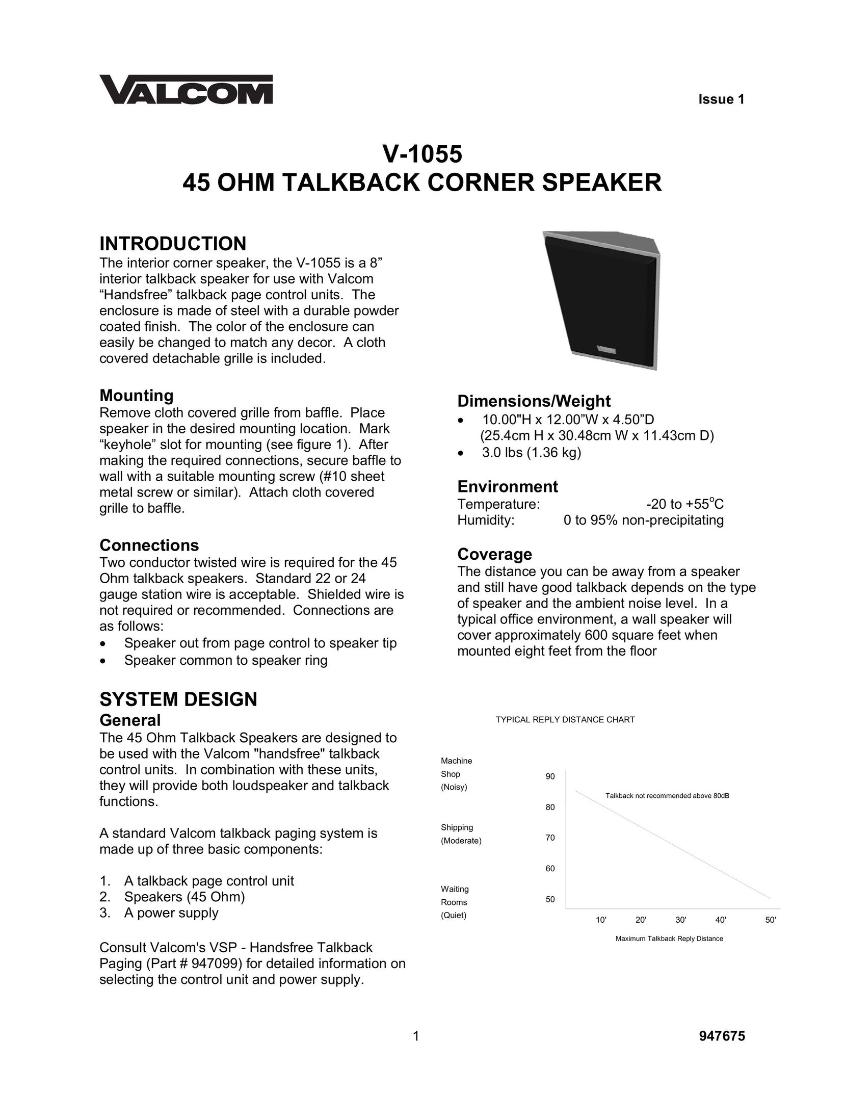 Valcom V-1055 Car Speaker User Manual