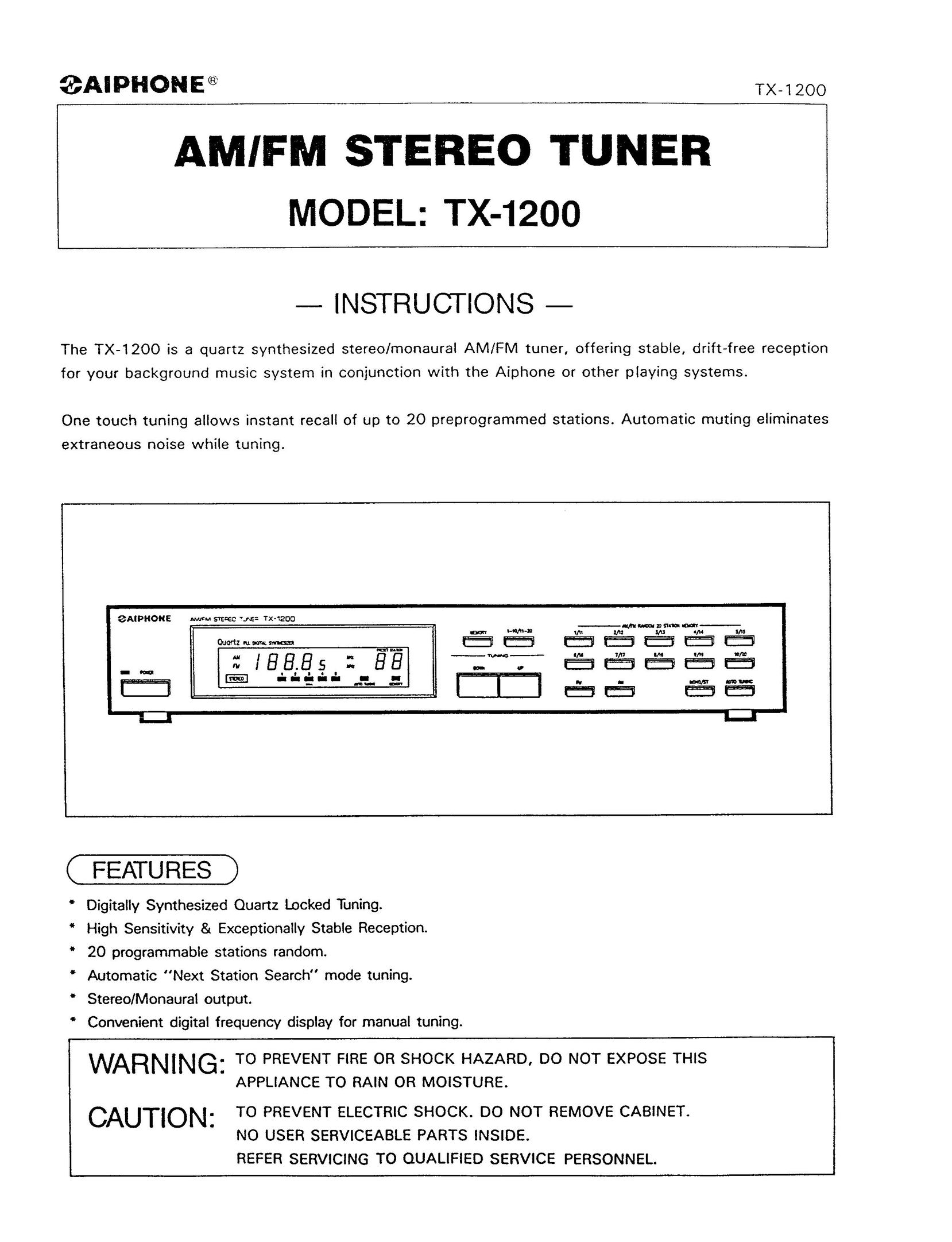 Aiphone TX-1200 Car Stereo System User Manual