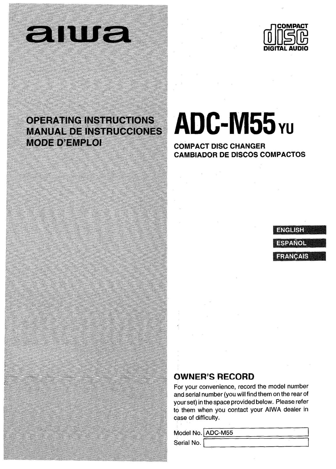 Aiwa ADC M55YU Car Stereo System User Manual