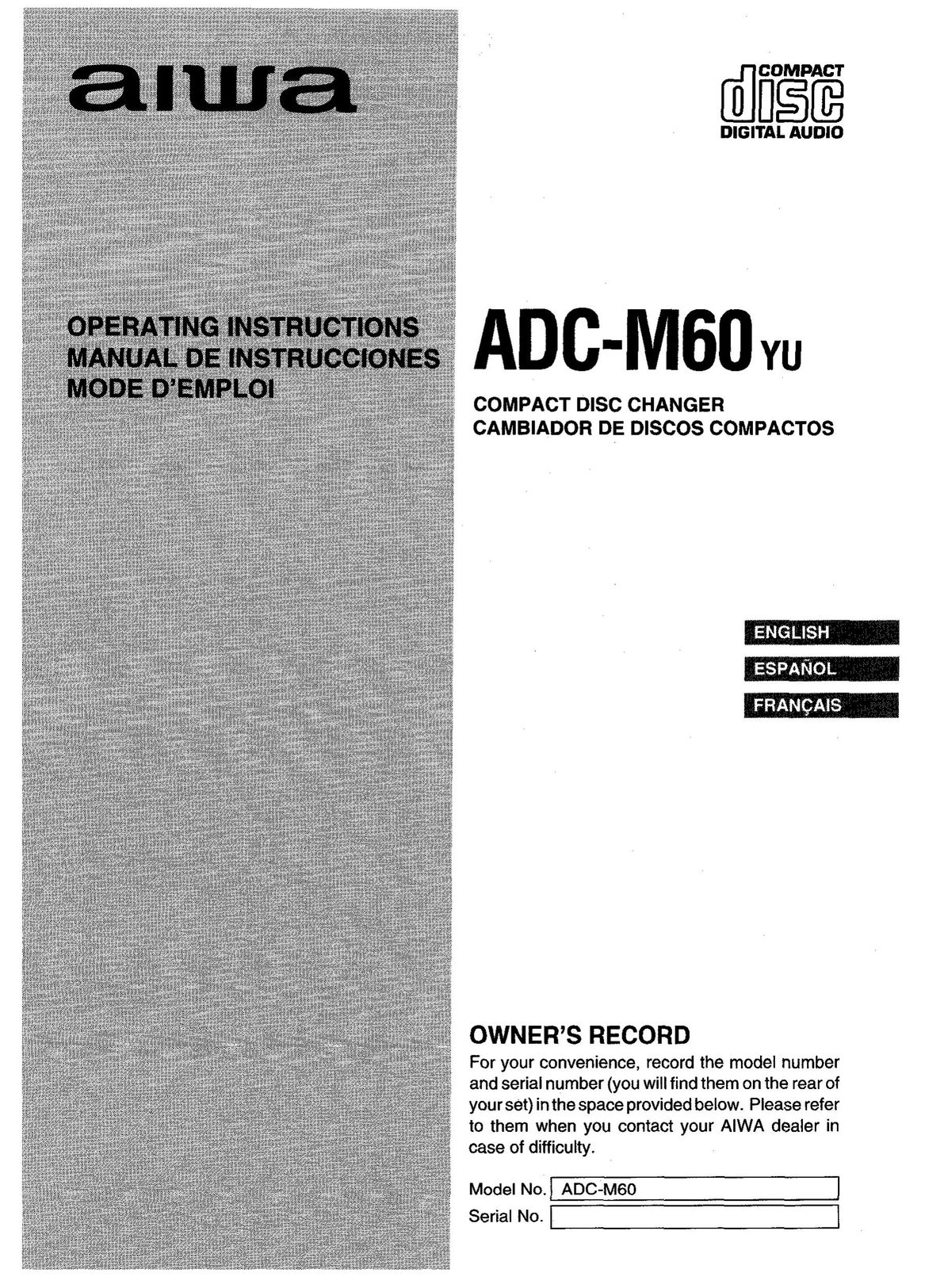 Aiwa ADC-M60 Car Stereo System User Manual