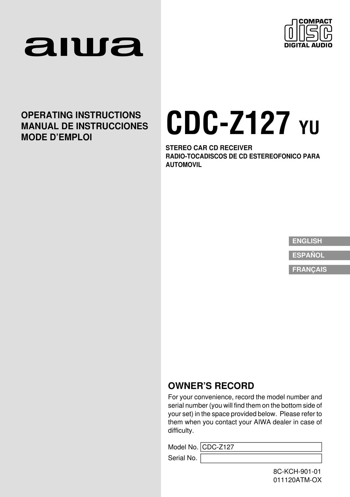Aiwa CDC-Z127 Car Stereo System User Manual