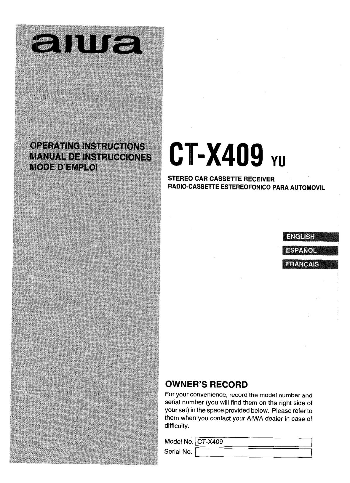 Aiwa CT-X409 Car Stereo System User Manual
