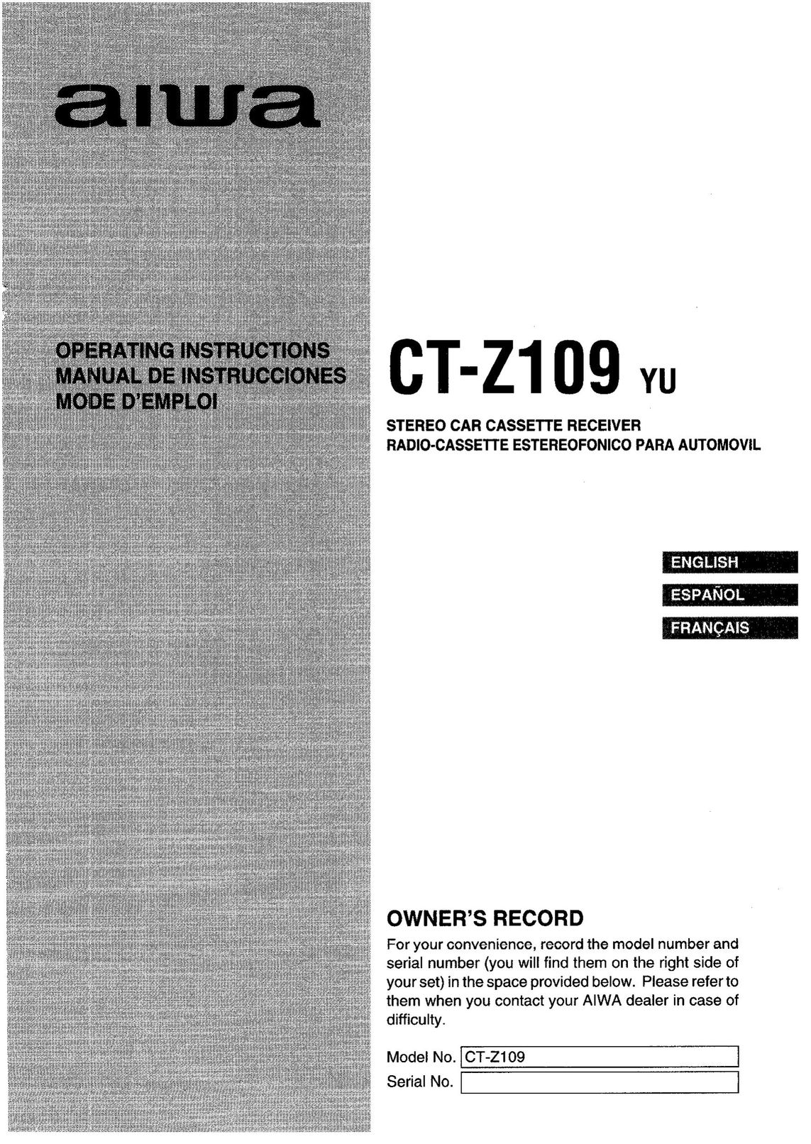 Aiwa CT-ZI09 Car Stereo System User Manual