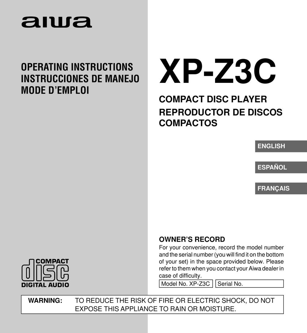 Aiwa XP-Z3C Car Stereo System User Manual