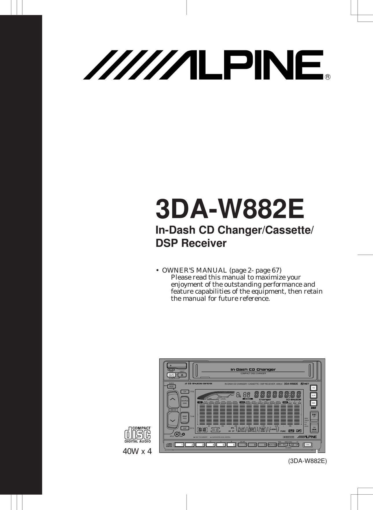 Alpine 3DA-W882E Car Stereo System User Manual