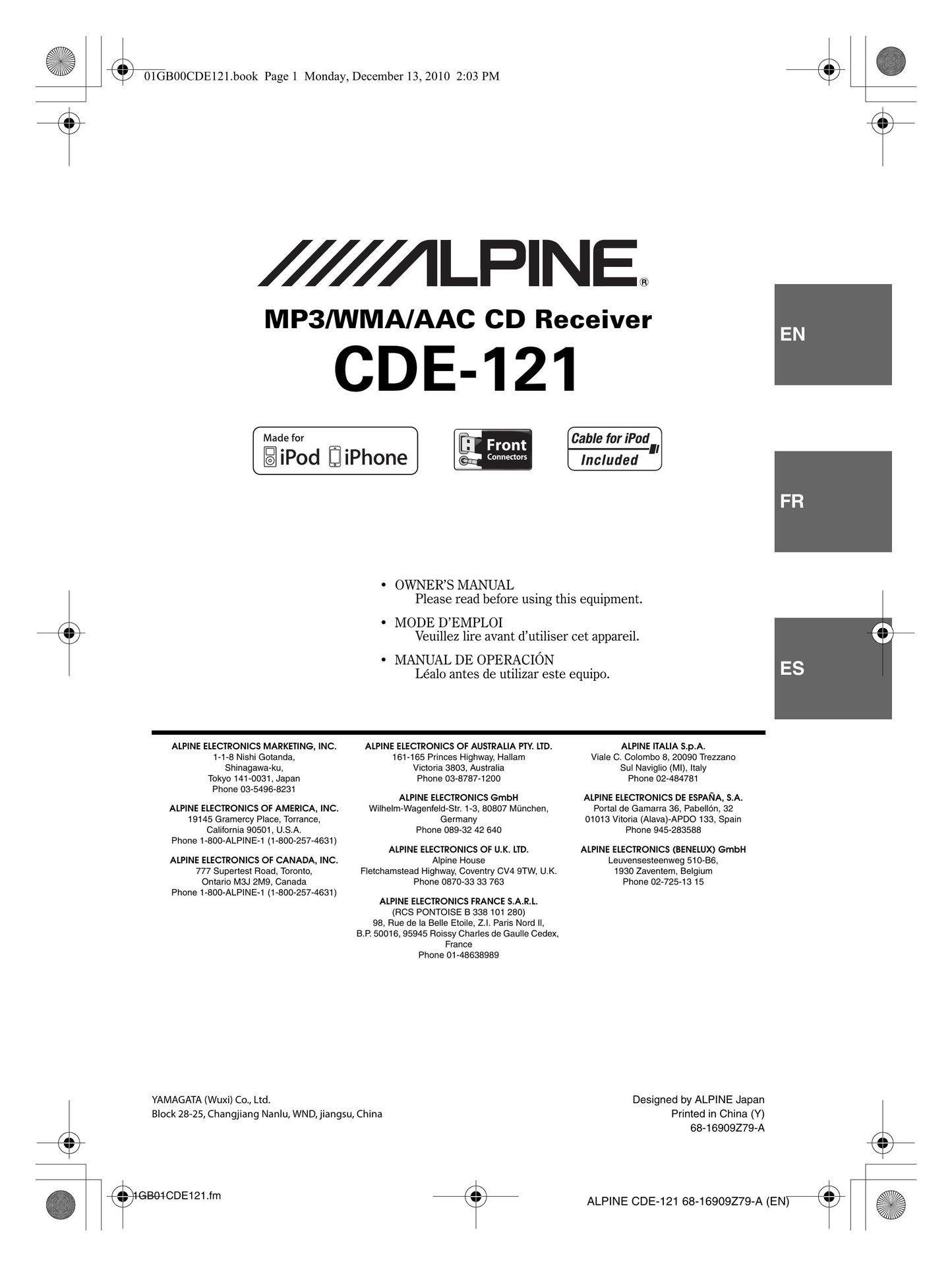 Alpine 68-16909Z79-A Car Stereo System User Manual