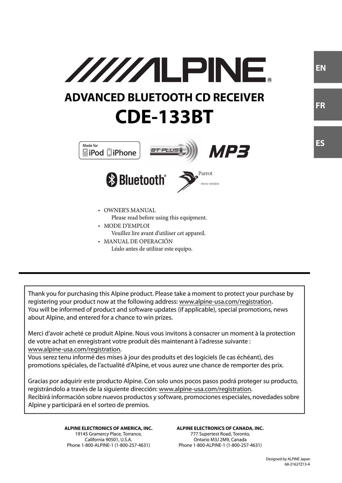 Alpine 68-21627Z13-A Car Stereo System User Manual