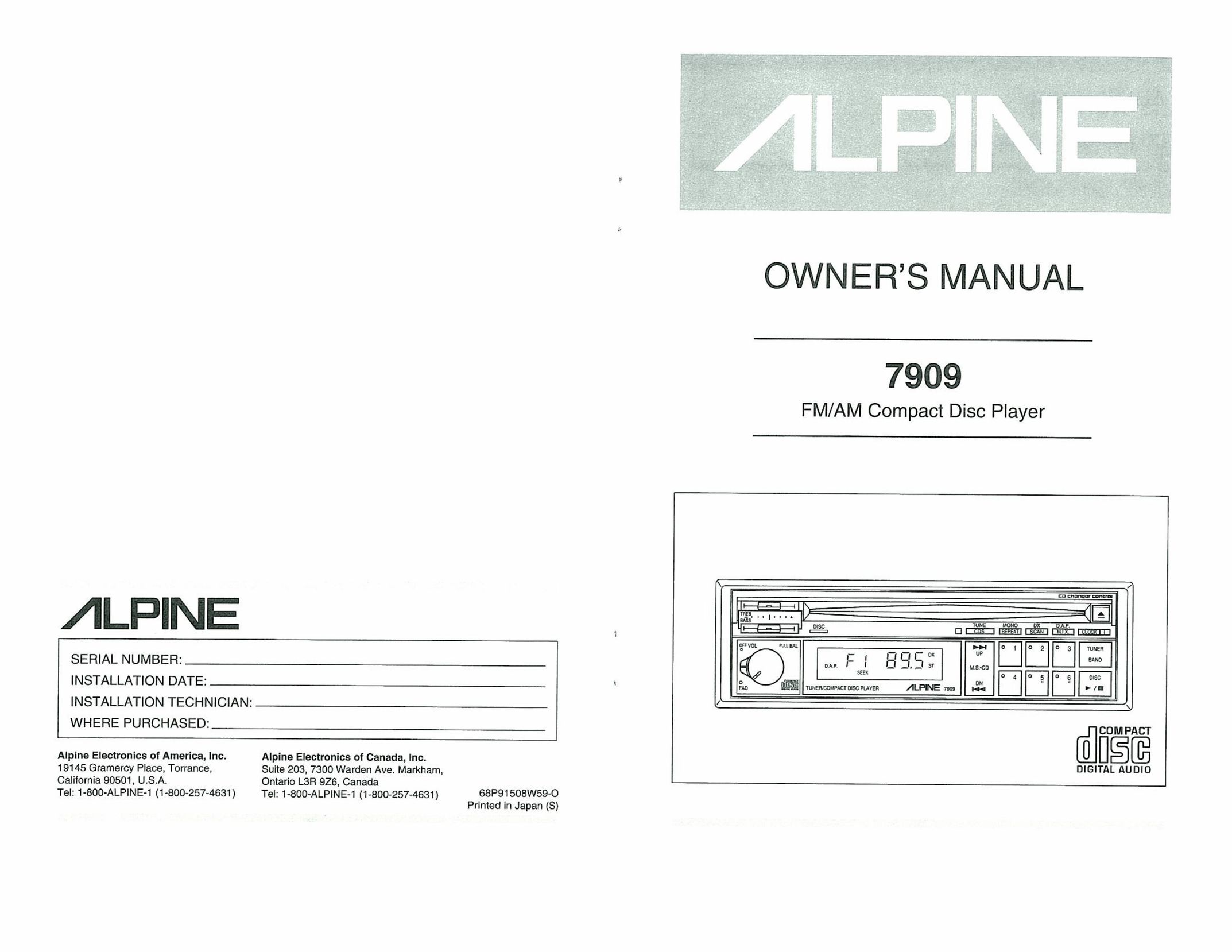 Alpine 7909 Car Stereo System User Manual