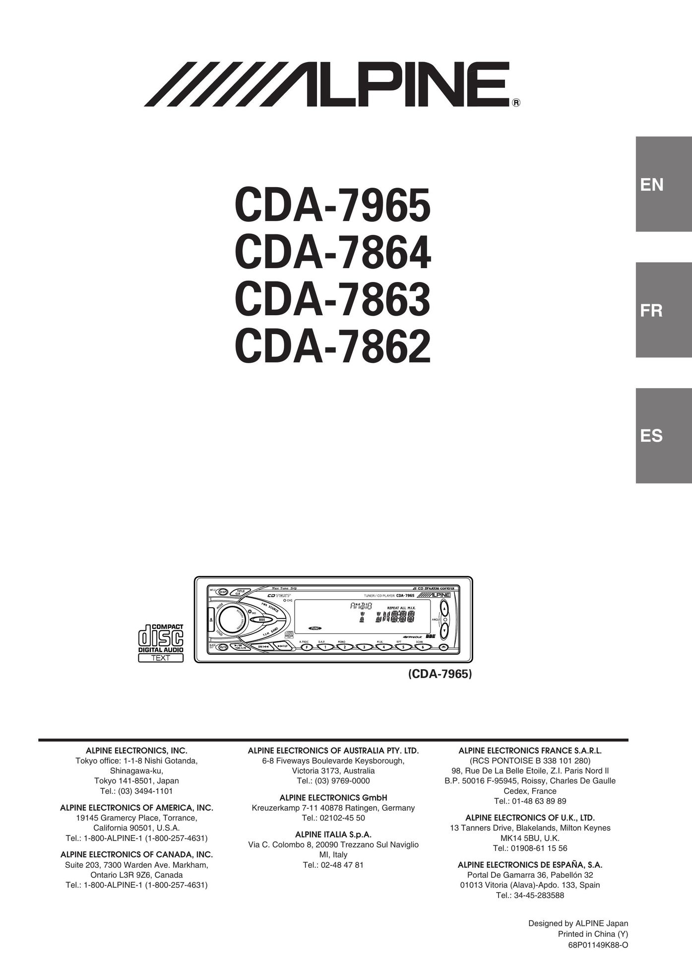 Alpine CDA-7862 Car Stereo System User Manual