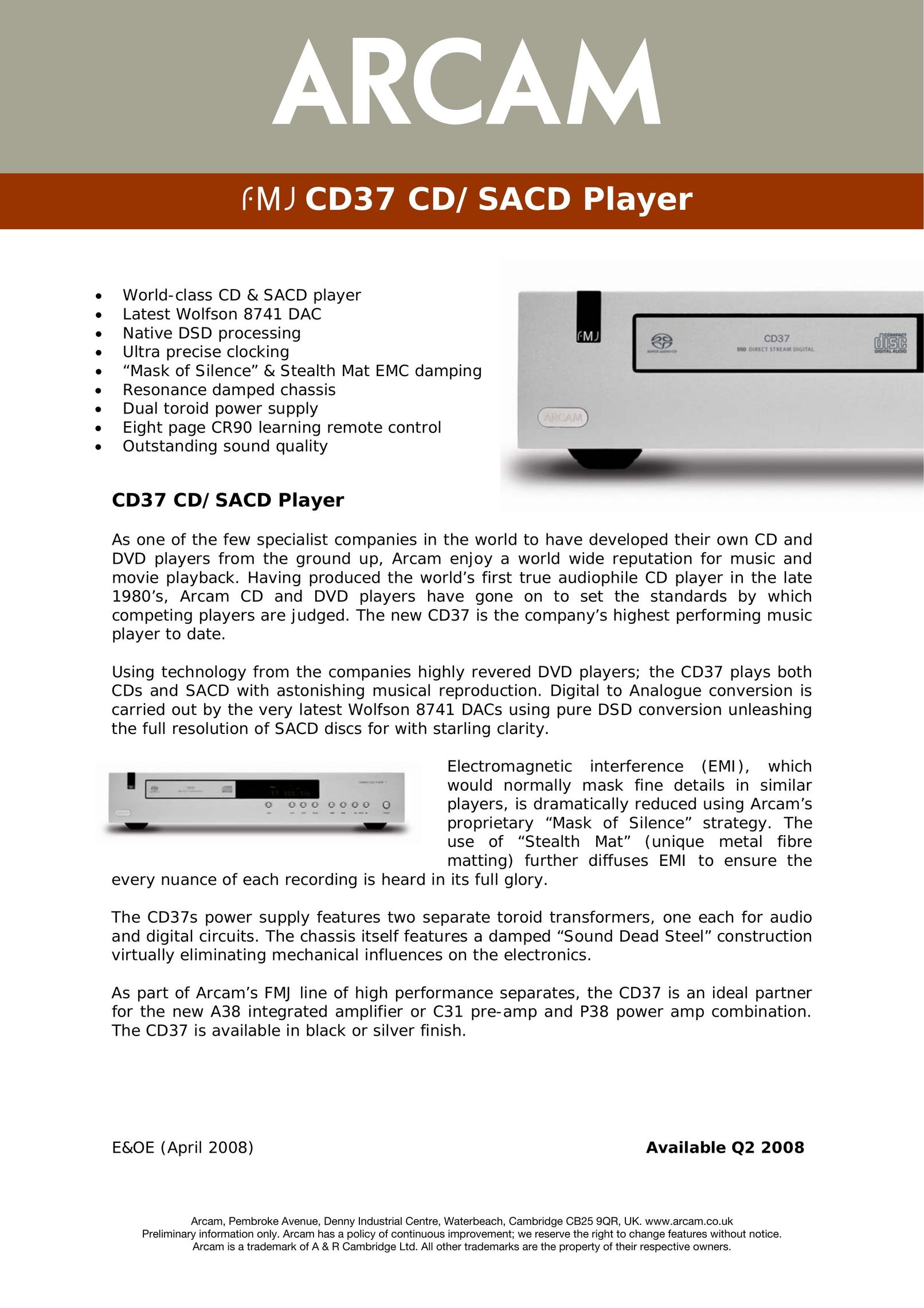 Arcam CD37 Car Stereo System User Manual
