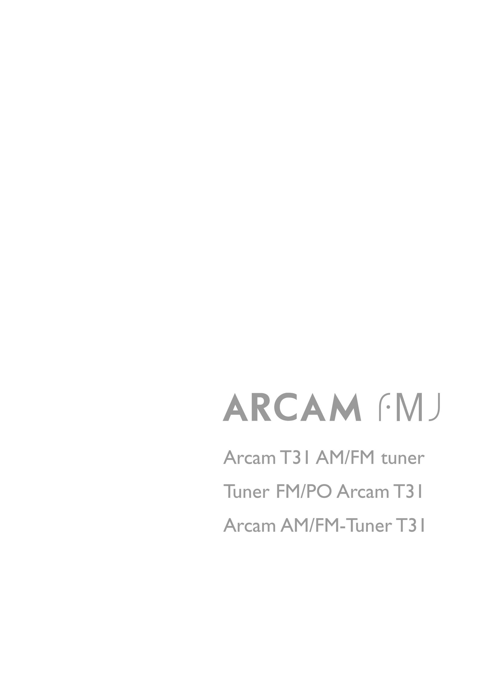 Arcam T31 Car Stereo System User Manual