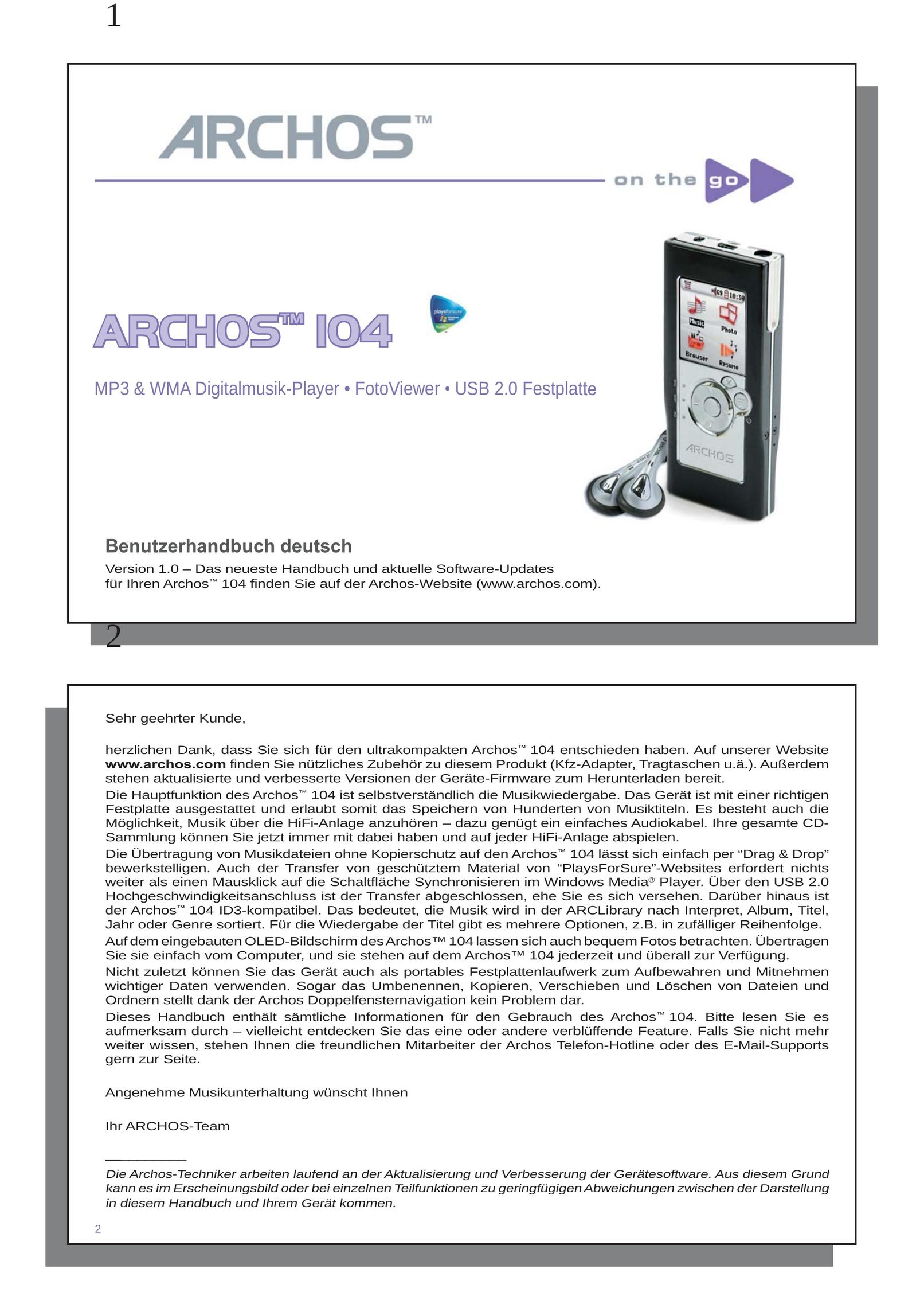Archos 104 Car Stereo System User Manual